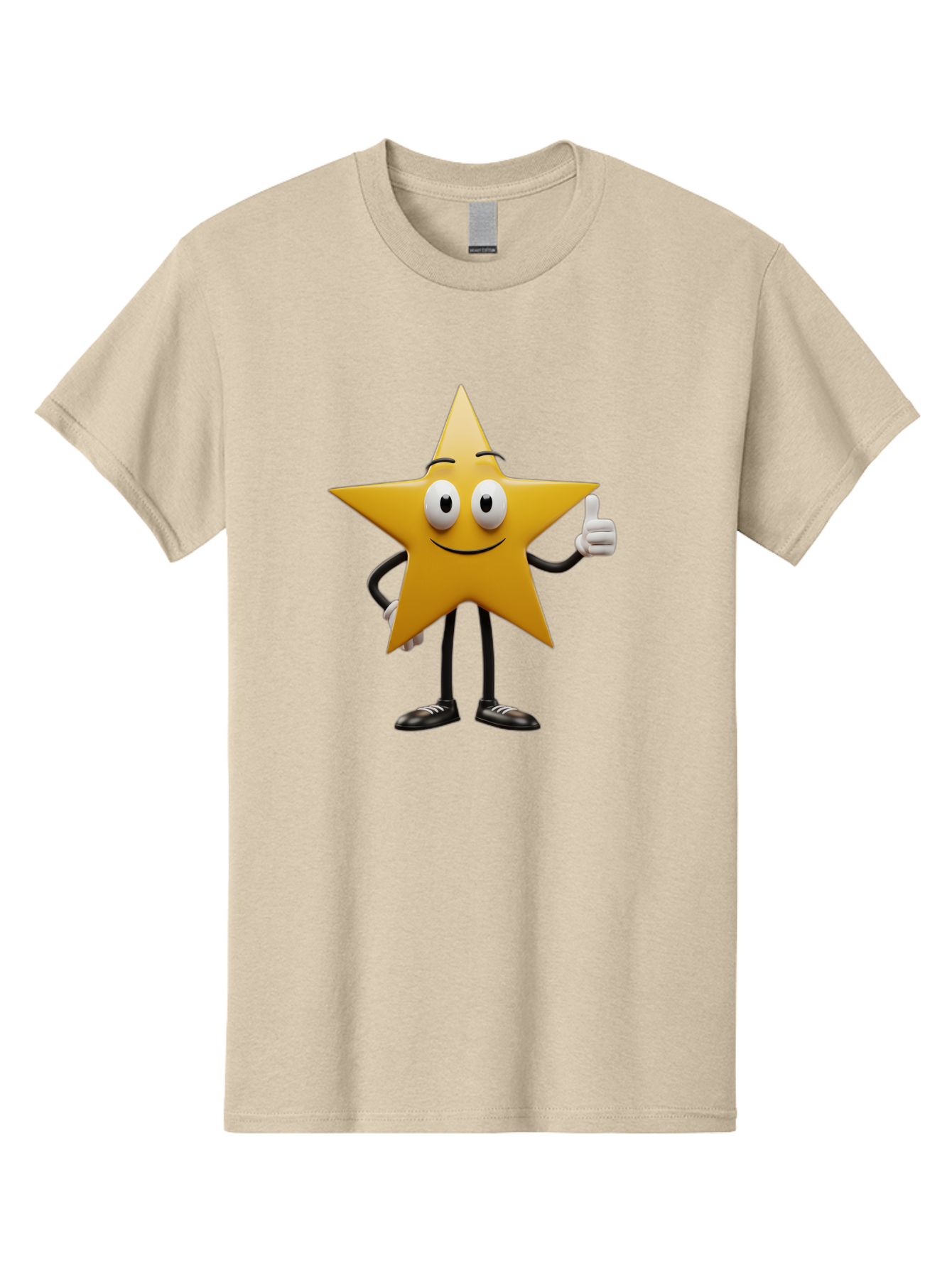 Star-Character-6 Men'S Graphic Tee, 100% Cotton, Comfortable Casual Summer Wear, Machine Washable, Smiling Star Character, Thumbs Up Gesture, Cartoon Style, Friendly Expression, Happy Mood, Positive Vibes, Yellow Star, Black Legs And Shoes, Bae782
