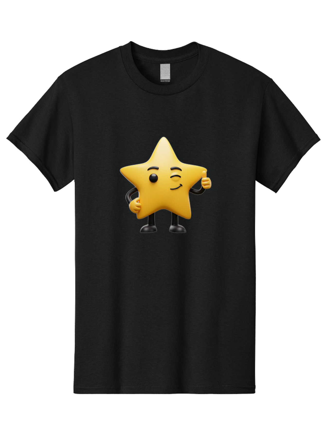 Star-Character-7 Men'S Graphic Tee, 100% Cotton, Comfortable Casual Summer Wear, Machine Washable, Happy Star, Cartoon Character, Smiley Face, Thumbs Up, Cheerful Personality, Animated Figure, Shiny Star, Positive Vibes, Friendly Emoji, Bae783
