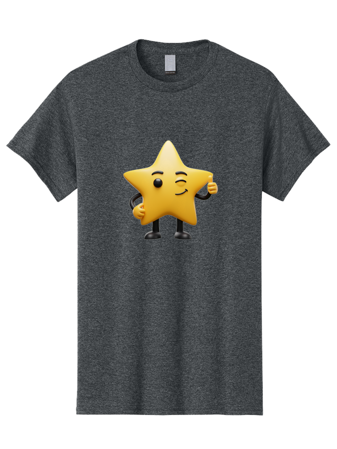 Star-Character-7 Men'S Graphic Tee, 100% Cotton, Comfortable Casual Summer Wear, Machine Washable, Happy Star, Cartoon Character, Smiley Face, Thumbs Up, Cheerful Personality, Animated Figure, Shiny Star, Positive Vibes, Friendly Emoji, Bae783
