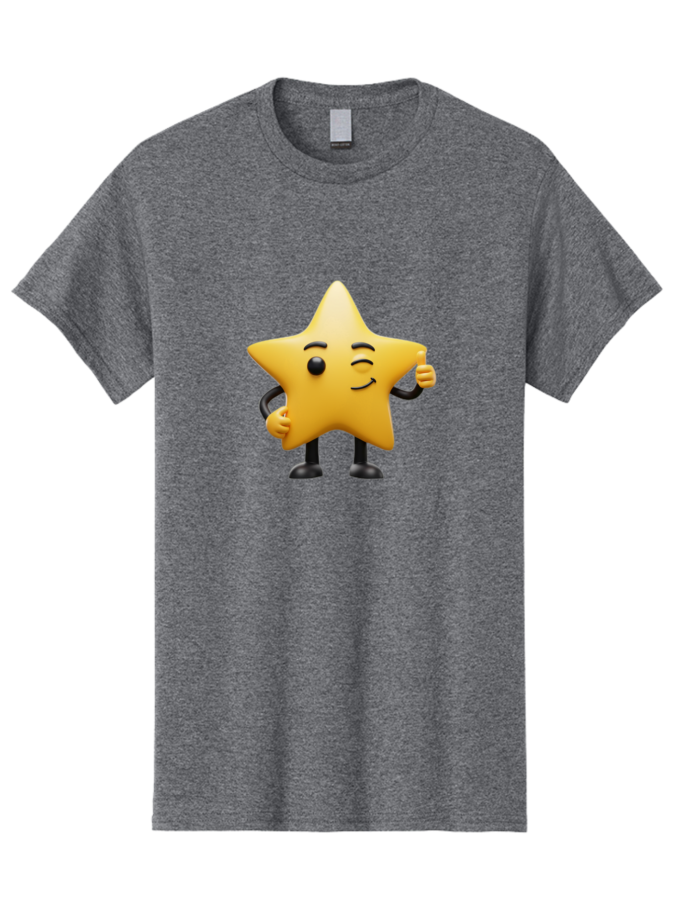 Star-Character-7 Men'S Graphic Tee, 100% Cotton, Comfortable Casual Summer Wear, Machine Washable, Happy Star, Cartoon Character, Smiley Face, Thumbs Up, Cheerful Personality, Animated Figure, Shiny Star, Positive Vibes, Friendly Emoji, Bae783