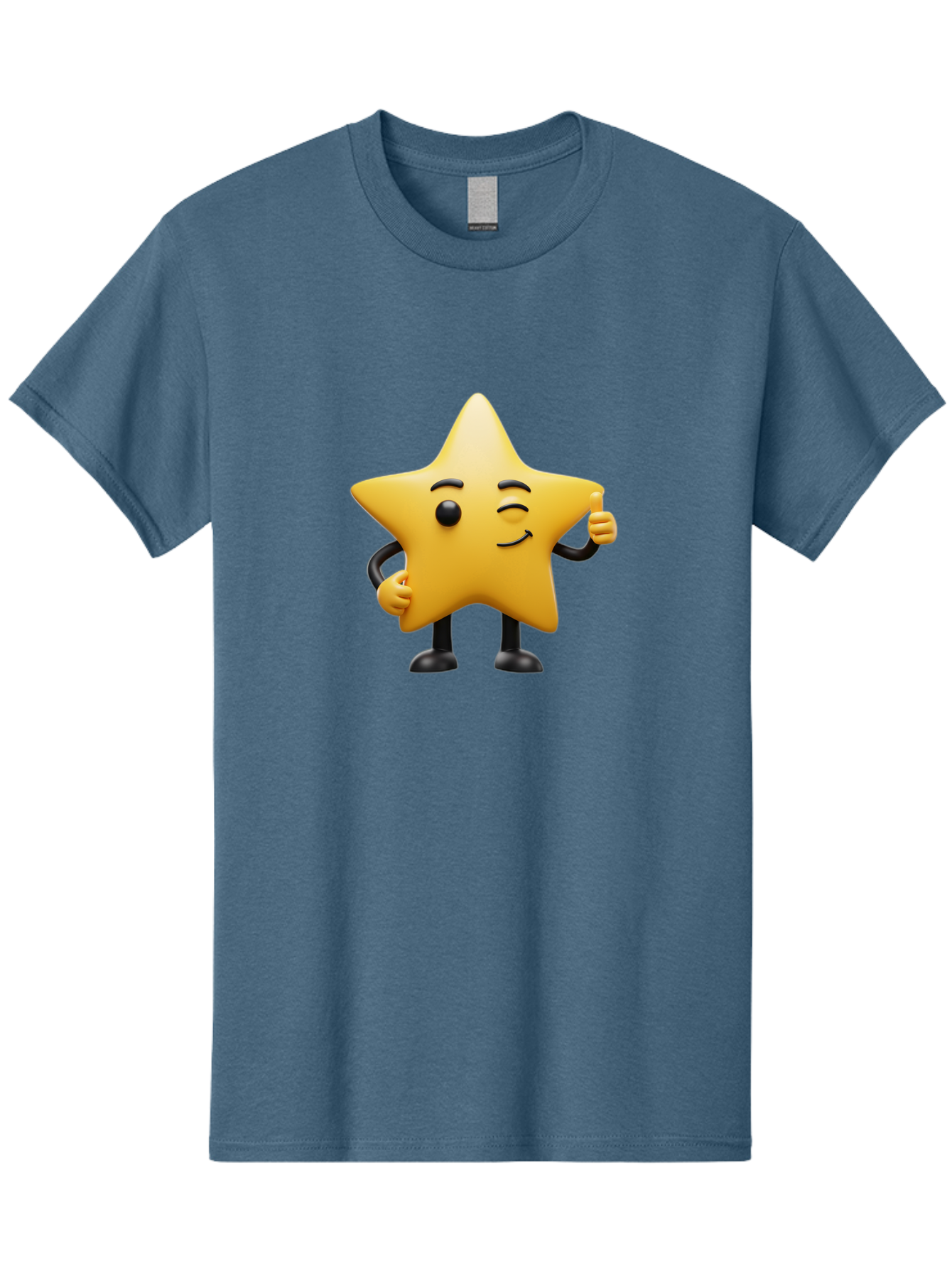 Star-Character-7 Men'S Graphic Tee, 100% Cotton, Comfortable Casual Summer Wear, Machine Washable, Happy Star, Cartoon Character, Smiley Face, Thumbs Up, Cheerful Personality, Animated Figure, Shiny Star, Positive Vibes, Friendly Emoji, Bae783