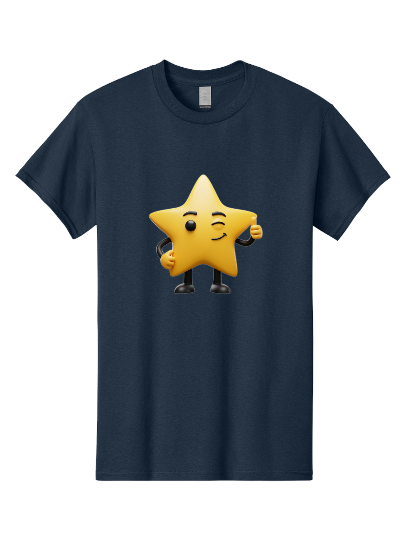 Star-Character-7 Men'S Graphic Tee, 100% Cotton, Comfortable Casual Summer Wear, Machine Washable, Happy Star, Cartoon Character, Smiley Face, Thumbs Up, Cheerful Personality, Animated Figure, Shiny Star, Positive Vibes, Friendly Emoji, Bae783
