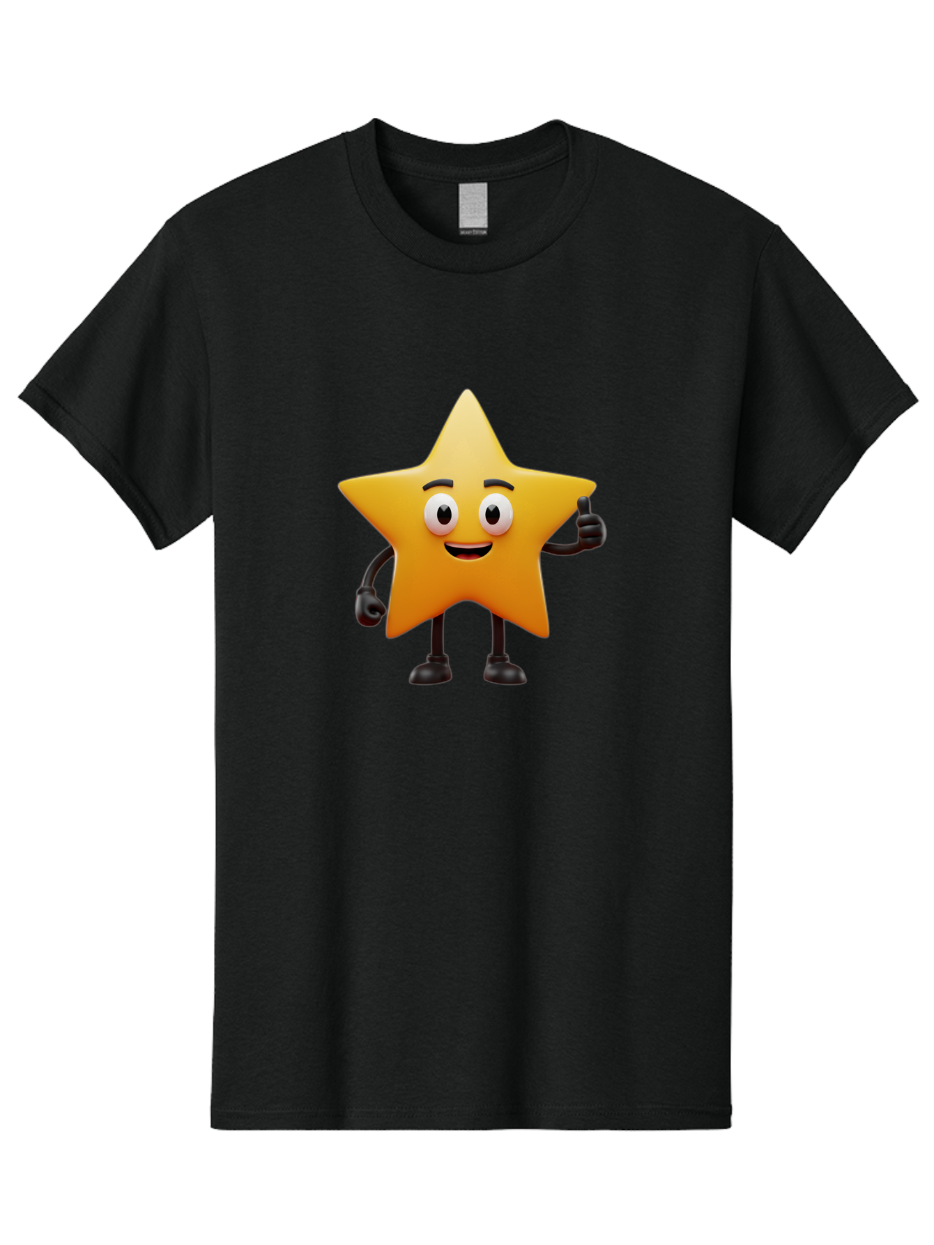 Star-Character Men'S Graphic Tee, 100% Cotton, Comfortable Casual Summer Wear, Machine Washable, Cartoon Star, Yellow Star, Smiling Face, Thumbs Up, Positive Attitude, Friendly Character, Animated Graphic, Happy Star, Star Character, Bae784