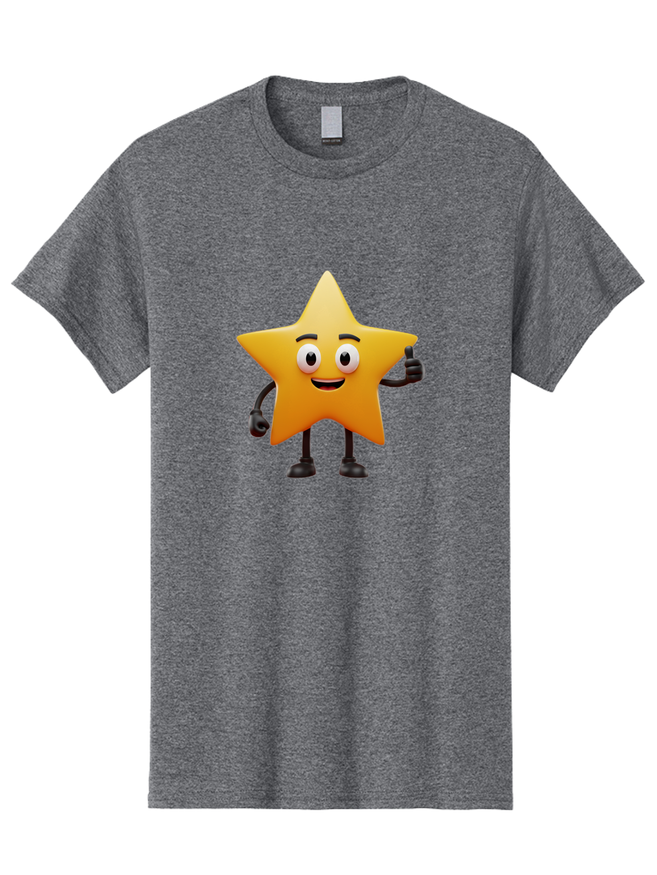 Star-Character Men'S Graphic Tee, 100% Cotton, Comfortable Casual Summer Wear, Machine Washable, Cartoon Star, Yellow Star, Smiling Face, Thumbs Up, Positive Attitude, Friendly Character, Animated Graphic, Happy Star, Star Character, Bae784