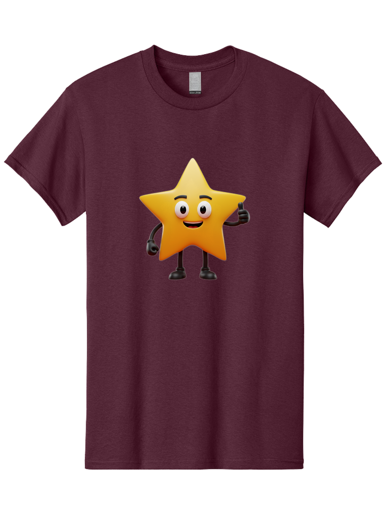 Star-Character Men'S Graphic Tee, 100% Cotton, Comfortable Casual Summer Wear, Machine Washable, Cartoon Star, Yellow Star, Smiling Face, Thumbs Up, Positive Attitude, Friendly Character, Animated Graphic, Happy Star, Star Character, Bae784