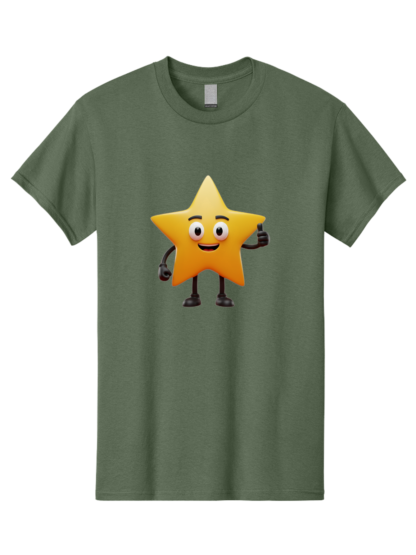 Star-Character Men'S Graphic Tee, 100% Cotton, Comfortable Casual Summer Wear, Machine Washable, Cartoon Star, Yellow Star, Smiling Face, Thumbs Up, Positive Attitude, Friendly Character, Animated Graphic, Happy Star, Star Character, Bae784