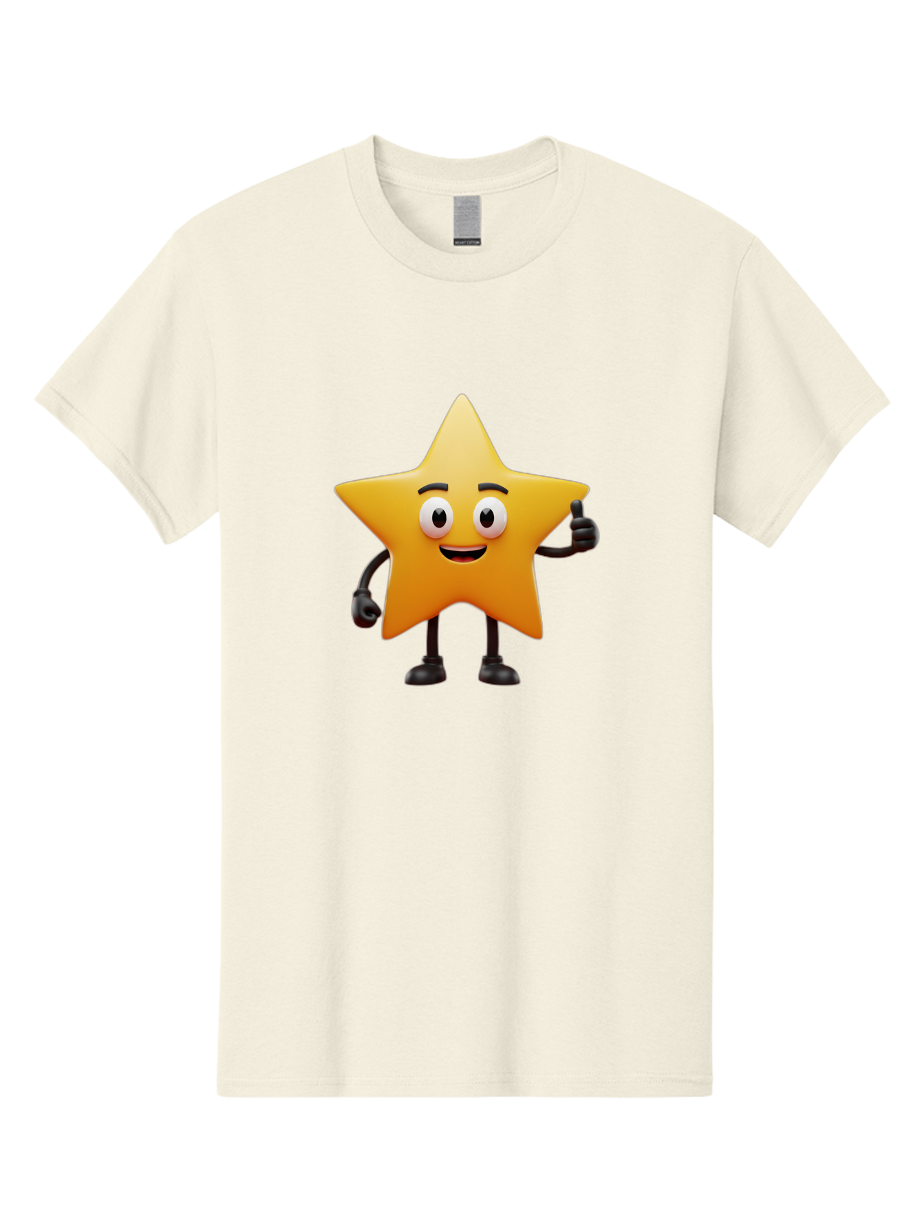 Star-Character Men'S Graphic Tee, 100% Cotton, Comfortable Casual Summer Wear, Machine Washable, Cartoon Star, Yellow Star, Smiling Face, Thumbs Up, Positive Attitude, Friendly Character, Animated Graphic, Happy Star, Star Character, Bae784