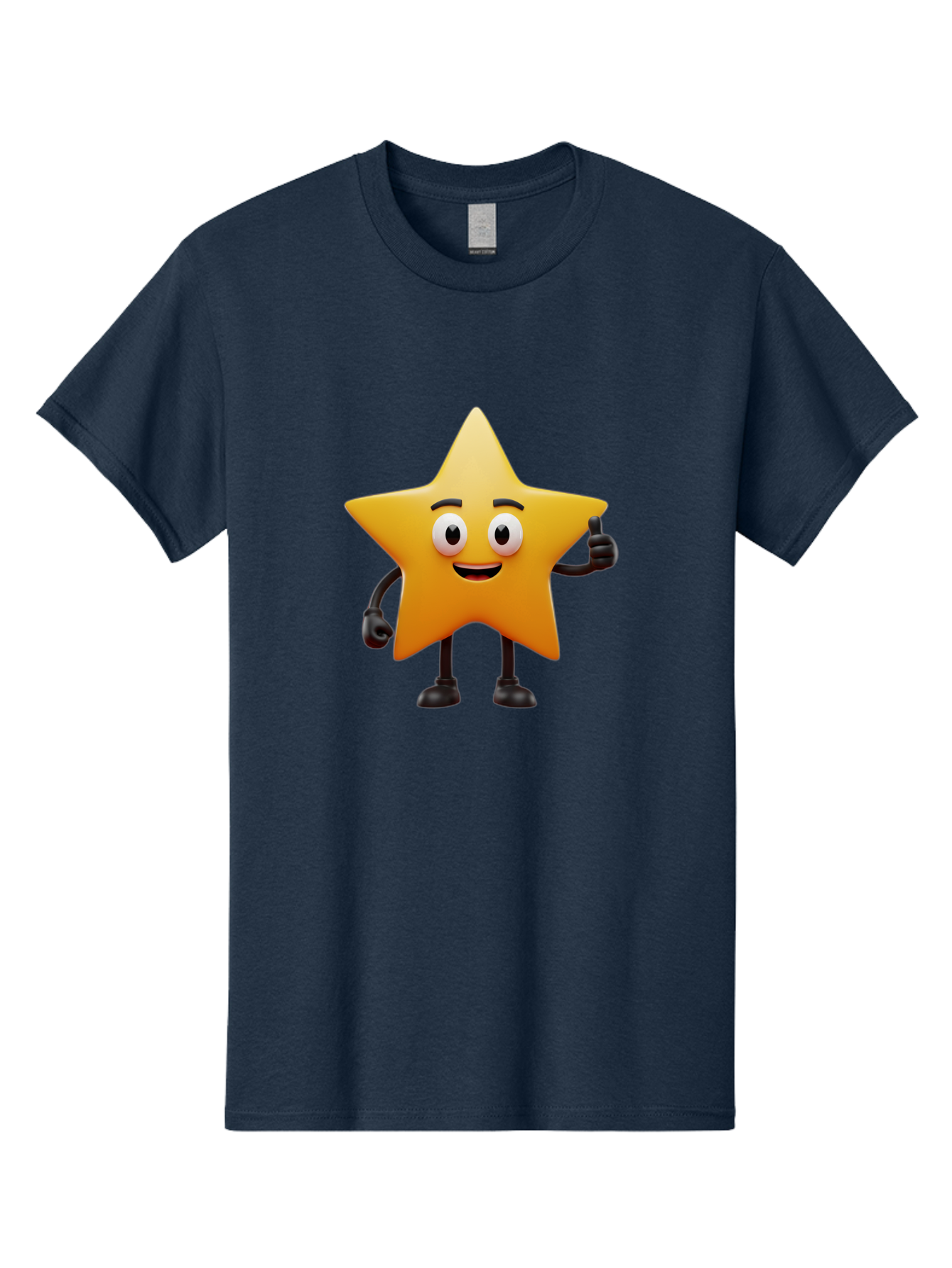 Star-Character Men'S Graphic Tee, 100% Cotton, Comfortable Casual Summer Wear, Machine Washable, Cartoon Star, Yellow Star, Smiling Face, Thumbs Up, Positive Attitude, Friendly Character, Animated Graphic, Happy Star, Star Character, Bae784
