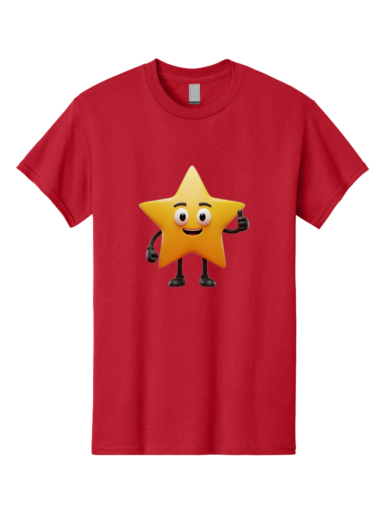 Star-Character Men'S Graphic Tee, 100% Cotton, Comfortable Casual Summer Wear, Machine Washable, Cartoon Star, Yellow Star, Smiling Face, Thumbs Up, Positive Attitude, Friendly Character, Animated Graphic, Happy Star, Star Character, Bae784