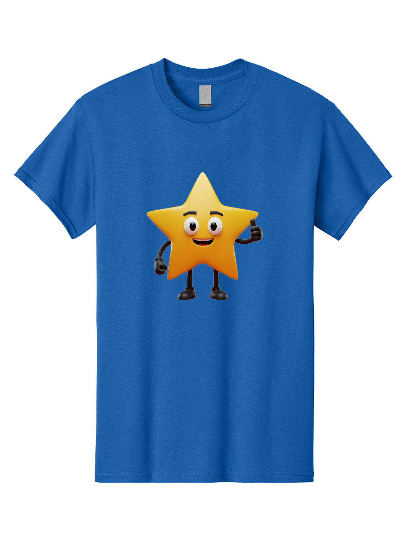 Star-Character Men'S Graphic Tee, 100% Cotton, Comfortable Casual Summer Wear, Machine Washable, Cartoon Star, Yellow Star, Smiling Face, Thumbs Up, Positive Attitude, Friendly Character, Animated Graphic, Happy Star, Star Character, Bae784