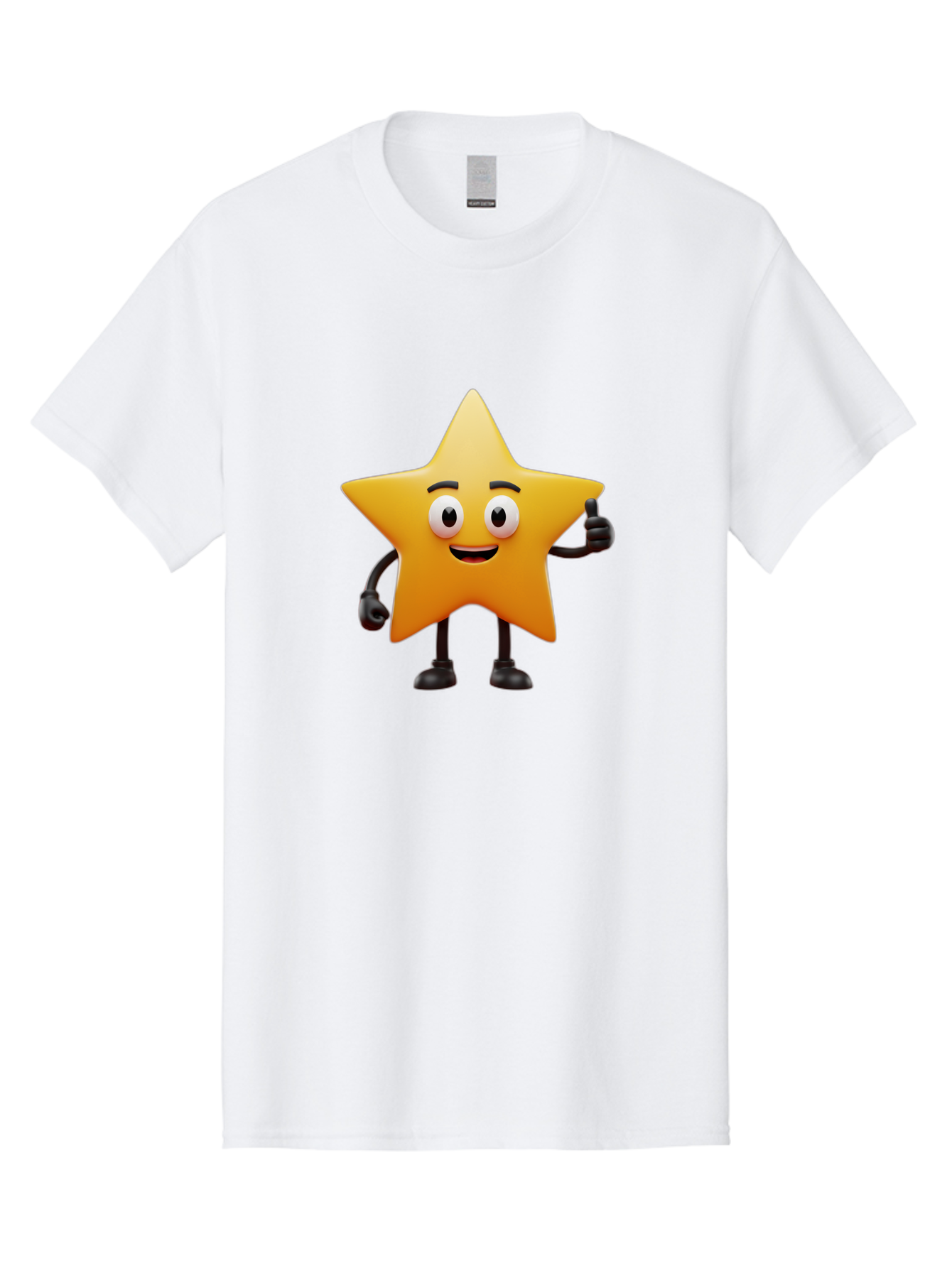 Star-Character Men'S Graphic Tee, 100% Cotton, Comfortable Casual Summer Wear, Machine Washable, Cartoon Star, Yellow Star, Smiling Face, Thumbs Up, Positive Attitude, Friendly Character, Animated Graphic, Happy Star, Star Character, Bae784