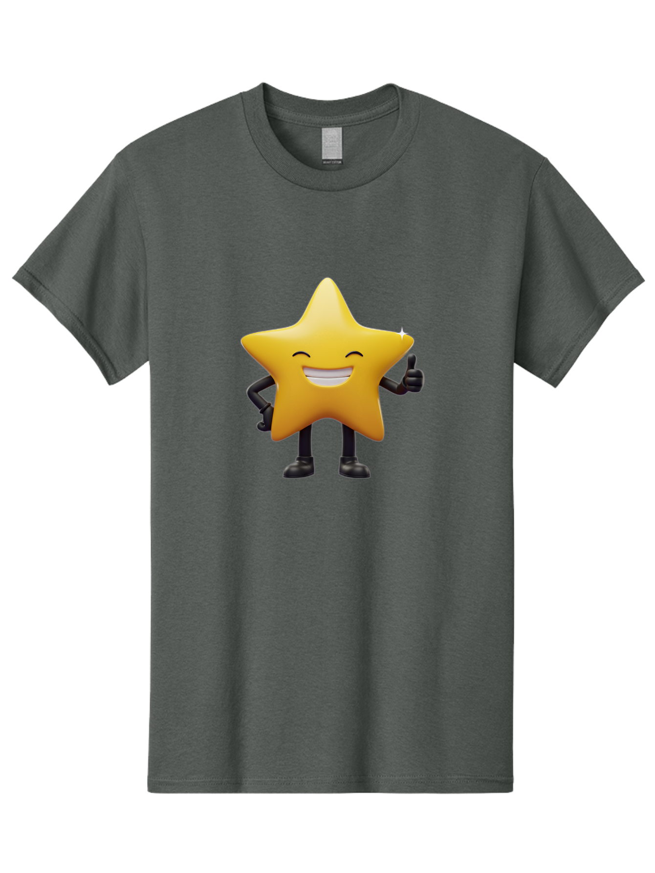Star-Emoji Men'S Graphic Tee, 100% Cotton, Comfortable Casual Summer Wear, Machine Washable, Smiling Star, Thumbs Up, Happy Face, Cartoon Character, Black Limbs, Yellow Body, Friendly Gesture, Positive Attitude, Cute Emoji, Star Icon Bae785