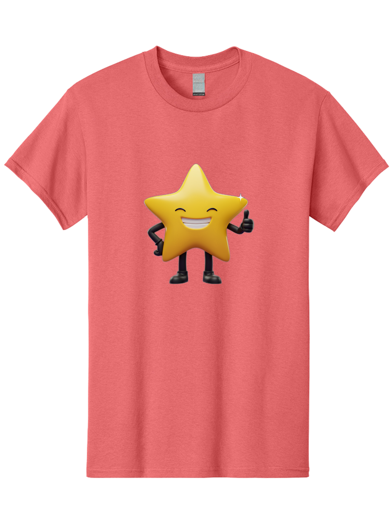 Star-Emoji Men'S Graphic Tee, 100% Cotton, Comfortable Casual Summer Wear, Machine Washable, Smiling Star, Thumbs Up, Happy Face, Cartoon Character, Black Limbs, Yellow Body, Friendly Gesture, Positive Attitude, Cute Emoji, Star Icon Bae785