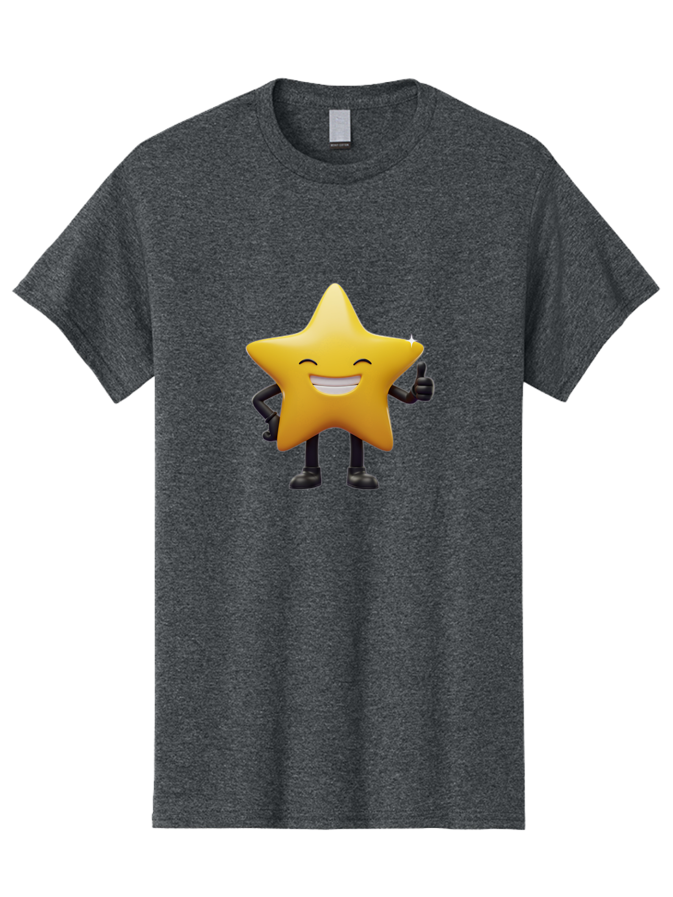 Star-Emoji Men'S Graphic Tee, 100% Cotton, Comfortable Casual Summer Wear, Machine Washable, Smiling Star, Thumbs Up, Happy Face, Cartoon Character, Black Limbs, Yellow Body, Friendly Gesture, Positive Attitude, Cute Emoji, Star Icon Bae785