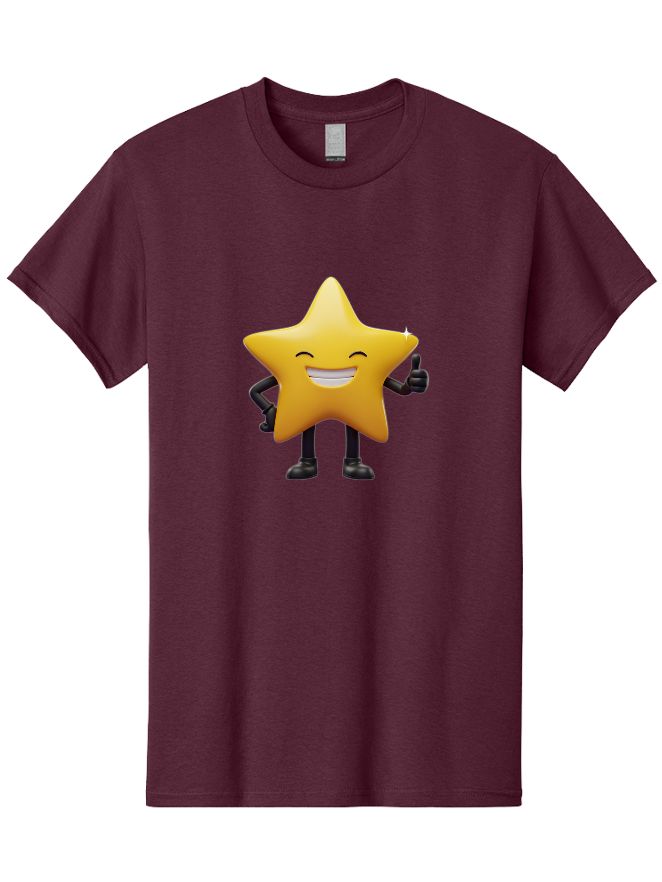 Star-Emoji Men'S Graphic Tee, 100% Cotton, Comfortable Casual Summer Wear, Machine Washable, Smiling Star, Thumbs Up, Happy Face, Cartoon Character, Black Limbs, Yellow Body, Friendly Gesture, Positive Attitude, Cute Emoji, Star Icon Bae785