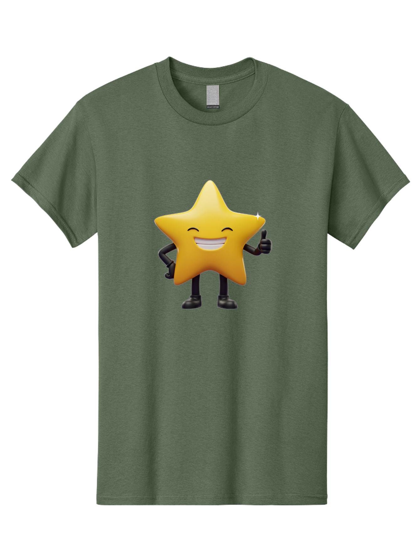 Star-Emoji Men'S Graphic Tee, 100% Cotton, Comfortable Casual Summer Wear, Machine Washable, Smiling Star, Thumbs Up, Happy Face, Cartoon Character, Black Limbs, Yellow Body, Friendly Gesture, Positive Attitude, Cute Emoji, Star Icon Bae785