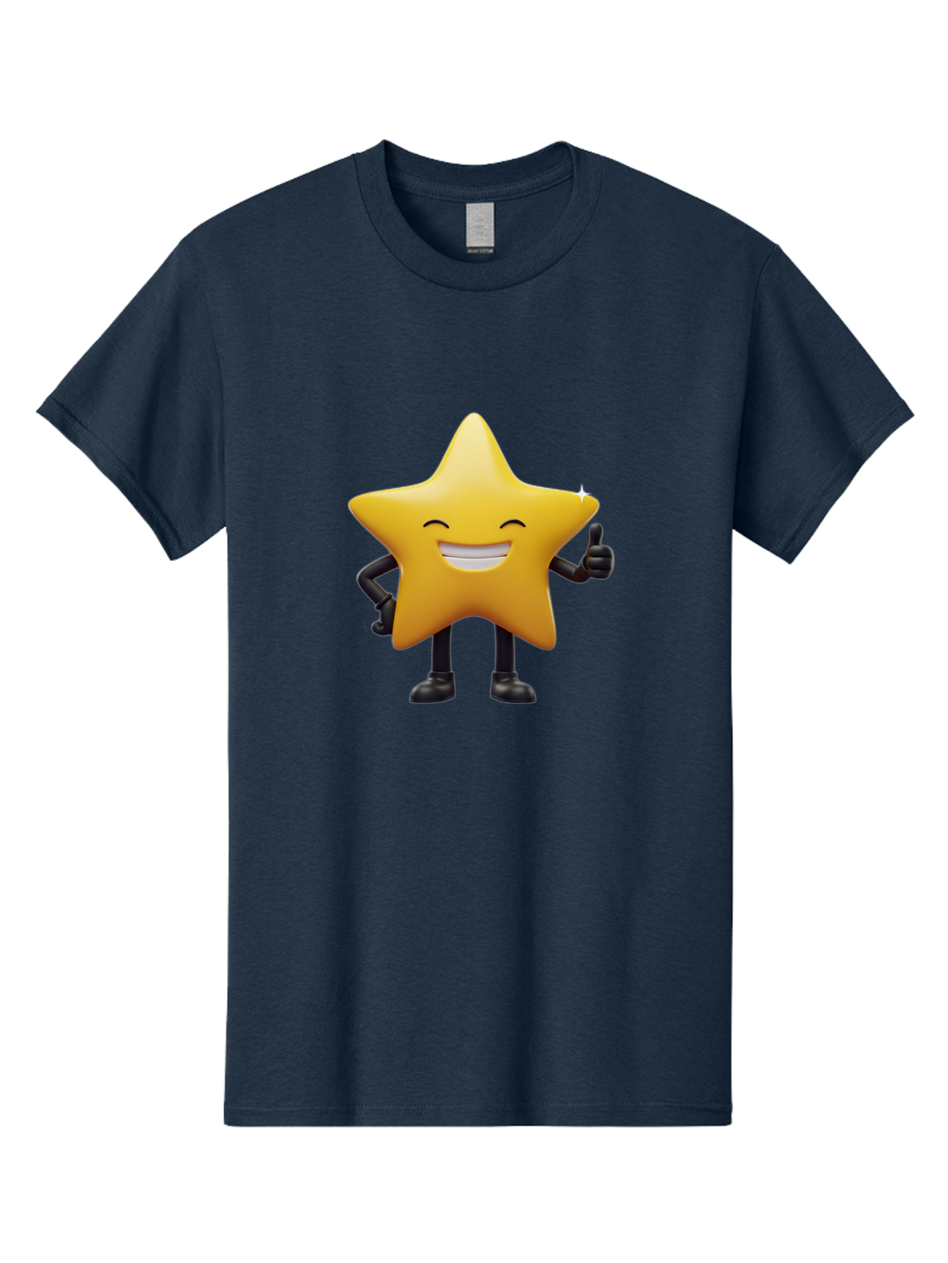 Star-Emoji Men'S Graphic Tee, 100% Cotton, Comfortable Casual Summer Wear, Machine Washable, Smiling Star, Thumbs Up, Happy Face, Cartoon Character, Black Limbs, Yellow Body, Friendly Gesture, Positive Attitude, Cute Emoji, Star Icon Bae785