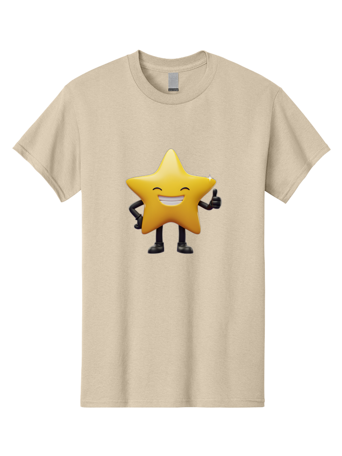 Star-Emoji Men'S Graphic Tee, 100% Cotton, Comfortable Casual Summer Wear, Machine Washable, Smiling Star, Thumbs Up, Happy Face, Cartoon Character, Black Limbs, Yellow Body, Friendly Gesture, Positive Attitude, Cute Emoji, Star Icon Bae785