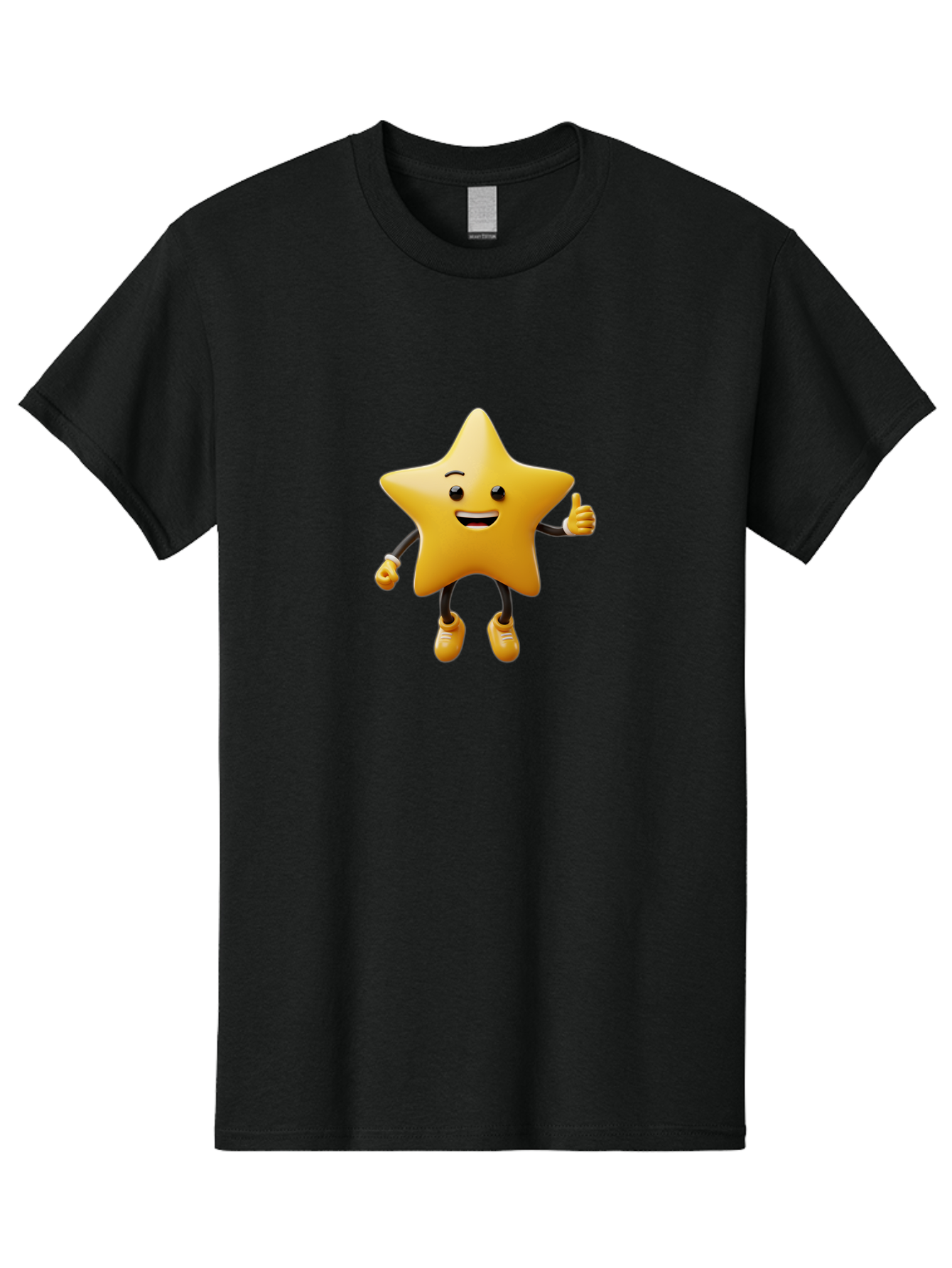 Star-Mascot Men'S Graphic Tee, 100% Cotton, Comfortable Casual Summer Wear, Machine Washable, Smiling Star Character, Thumbs Up Gesture, Cartoon Style, Happy Expression, Yellow Star, 3D Rendering, Cute Mascot, Animated Character, Bae786