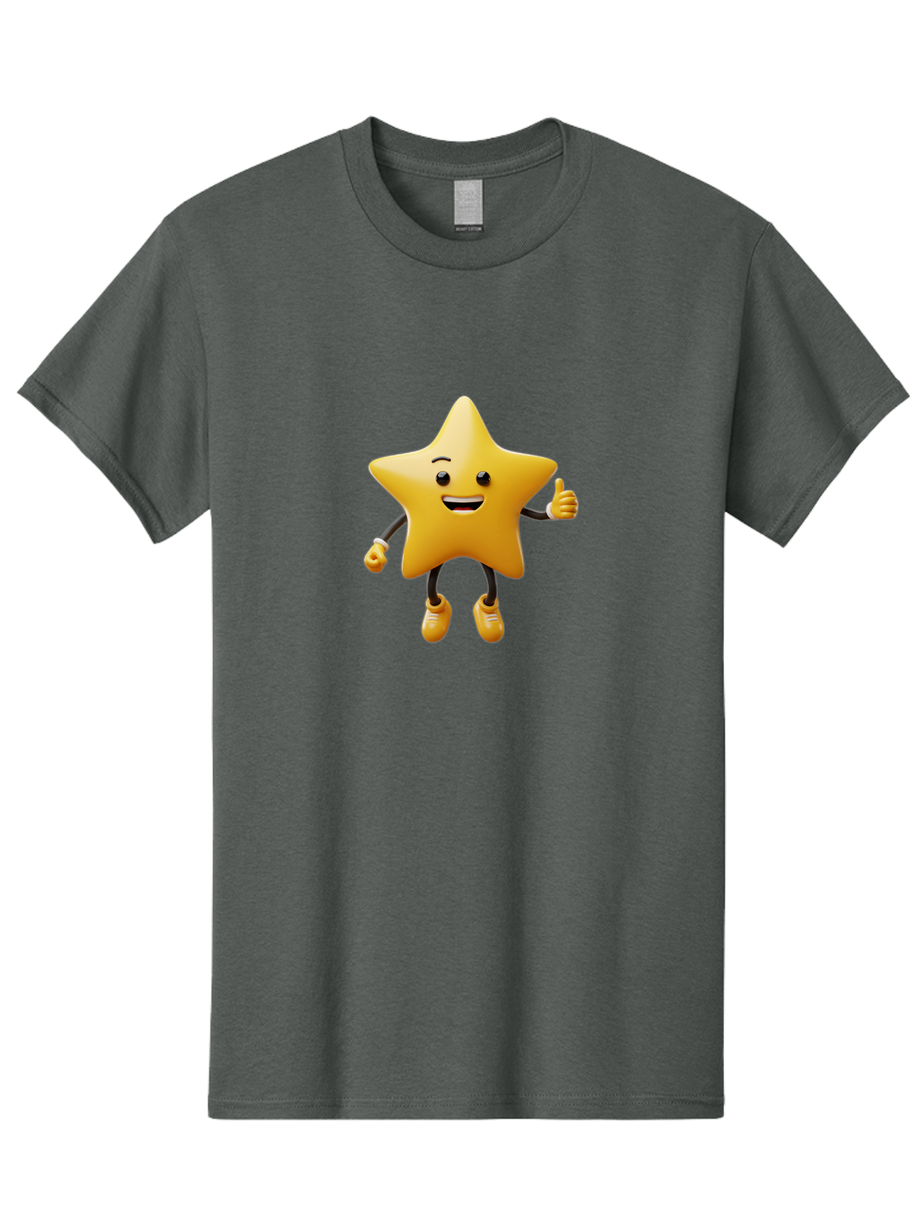 Star-Mascot Men'S Graphic Tee, 100% Cotton, Comfortable Casual Summer Wear, Machine Washable, Smiling Star Character, Thumbs Up Gesture, Cartoon Style, Happy Expression, Yellow Star, 3D Rendering, Cute Mascot, Animated Character, Bae786