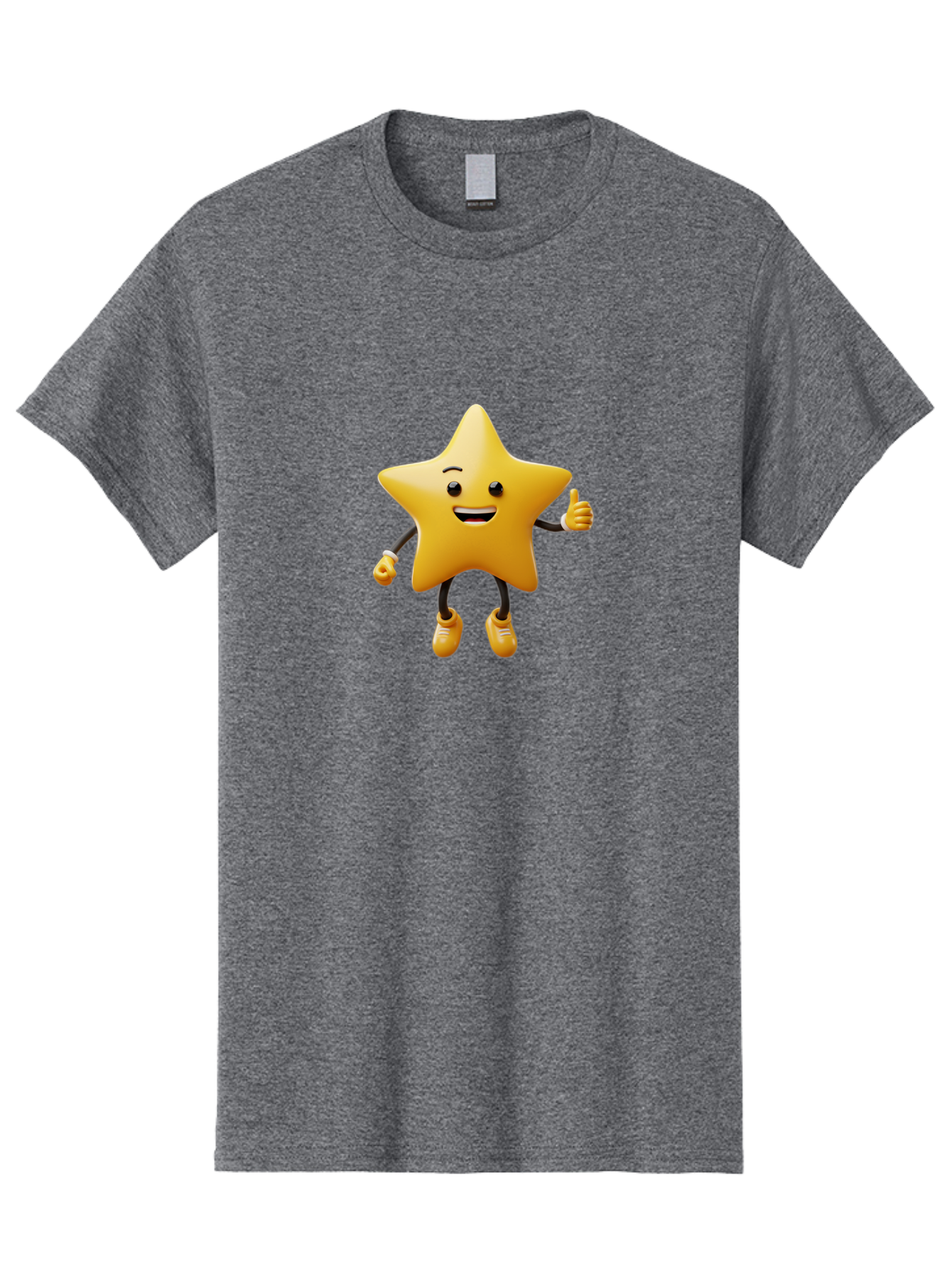 Star-Mascot Men'S Graphic Tee, 100% Cotton, Comfortable Casual Summer Wear, Machine Washable, Smiling Star Character, Thumbs Up Gesture, Cartoon Style, Happy Expression, Yellow Star, 3D Rendering, Cute Mascot, Animated Character, Bae786