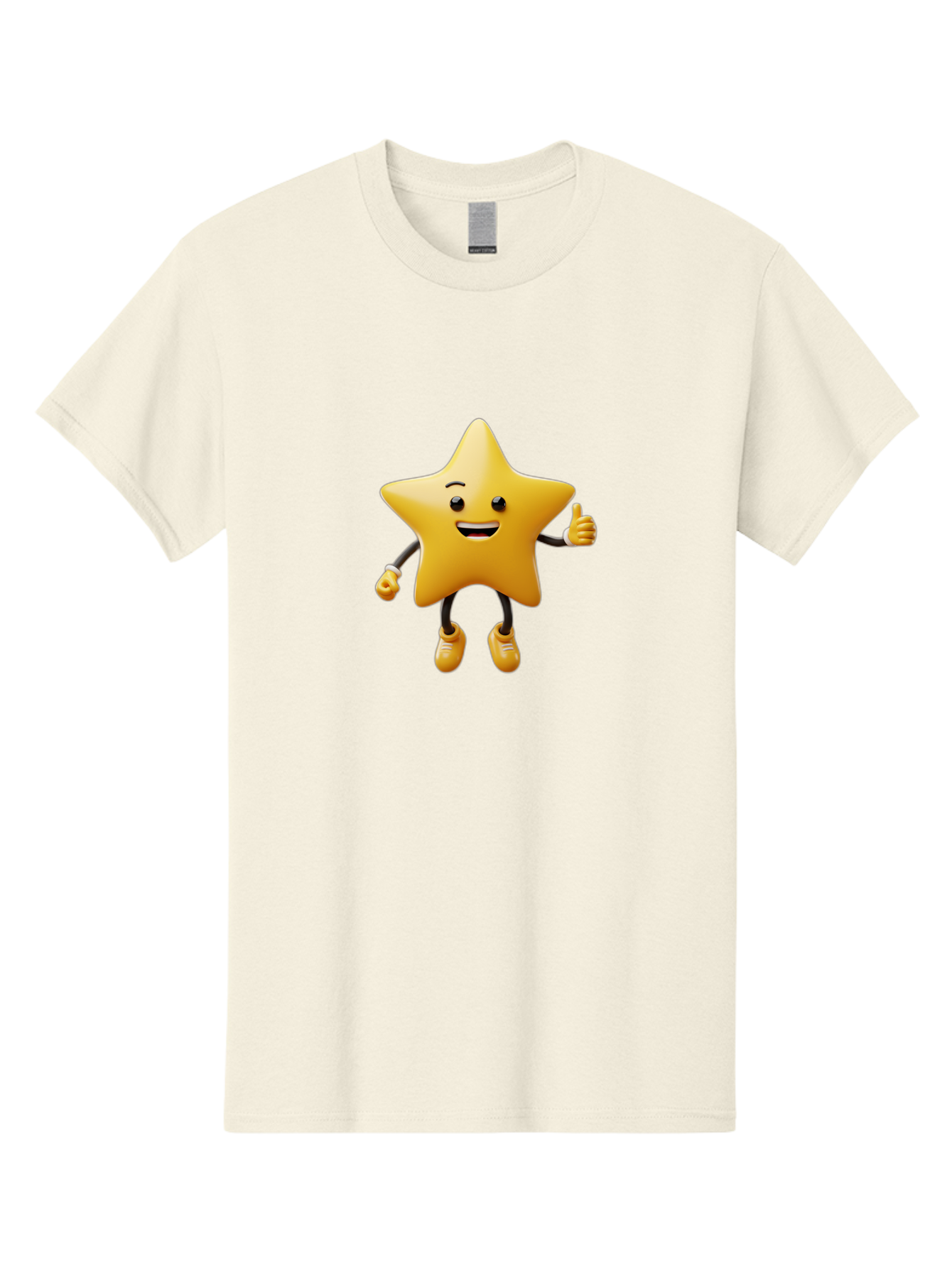 Star-Mascot Men'S Graphic Tee, 100% Cotton, Comfortable Casual Summer Wear, Machine Washable, Smiling Star Character, Thumbs Up Gesture, Cartoon Style, Happy Expression, Yellow Star, 3D Rendering, Cute Mascot, Animated Character, Bae786