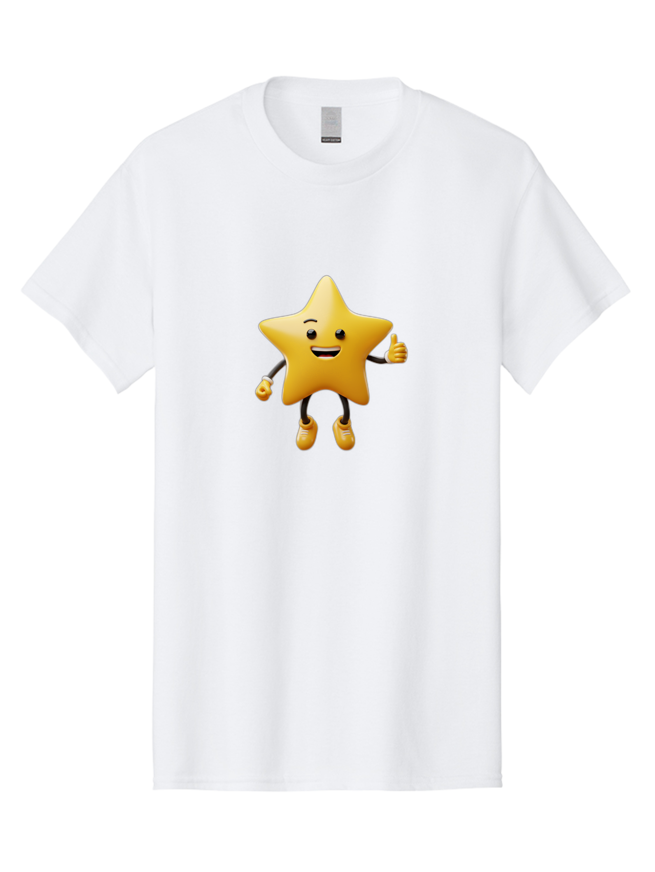 Star-Mascot Men'S Graphic Tee, 100% Cotton, Comfortable Casual Summer Wear, Machine Washable, Smiling Star Character, Thumbs Up Gesture, Cartoon Style, Happy Expression, Yellow Star, 3D Rendering, Cute Mascot, Animated Character, Bae786