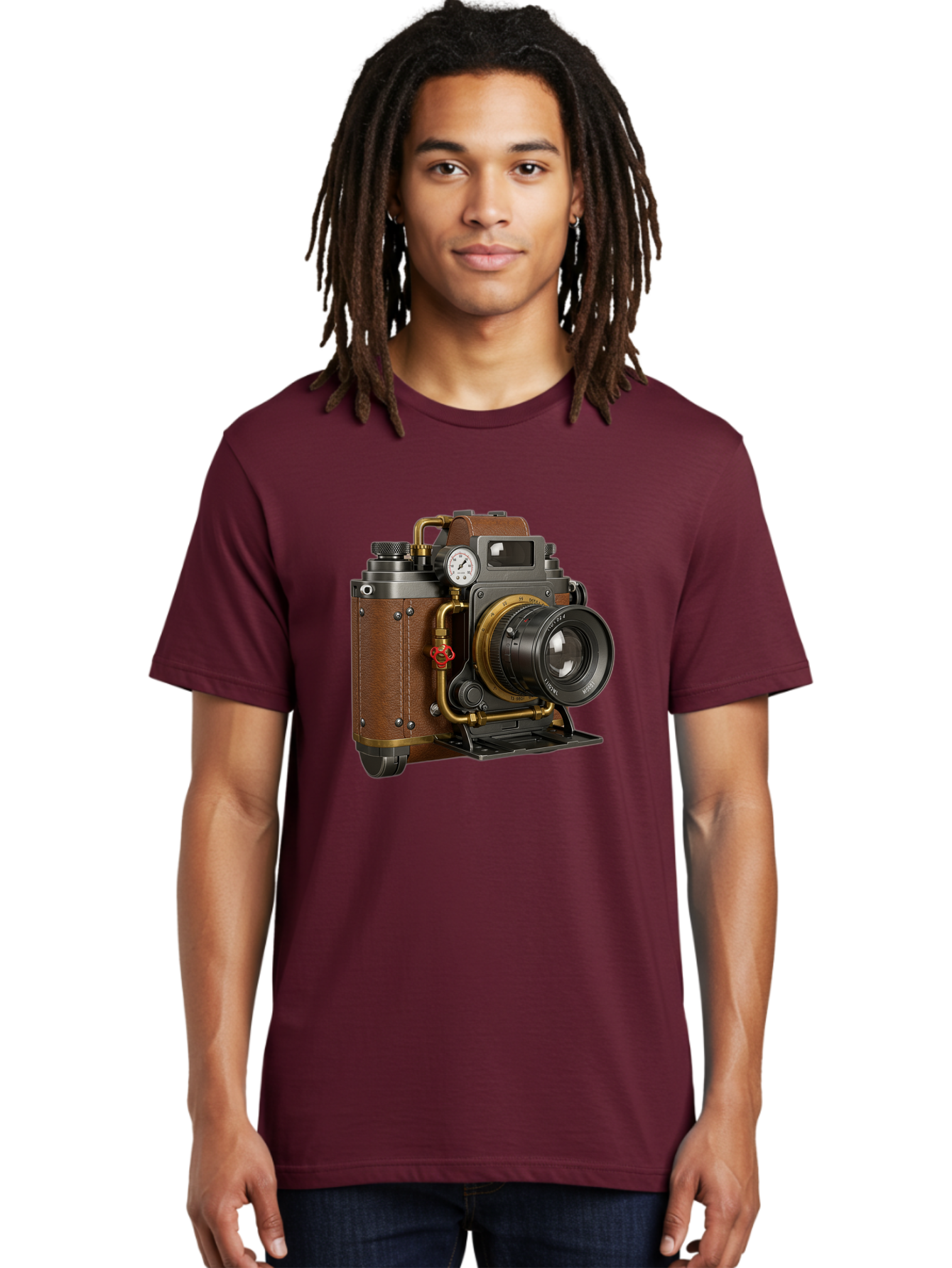 Steampunk-Camera Men'S Graphic Tee, 100% Cotton, Comfortable Casual Summer Wear, Machine Washable, Vintage Camera, Steampunk Design, Antique Photography, Retro Technology, Industrial Elements, Leather Wrapping, Brass Accents, Creative Art, Bae787