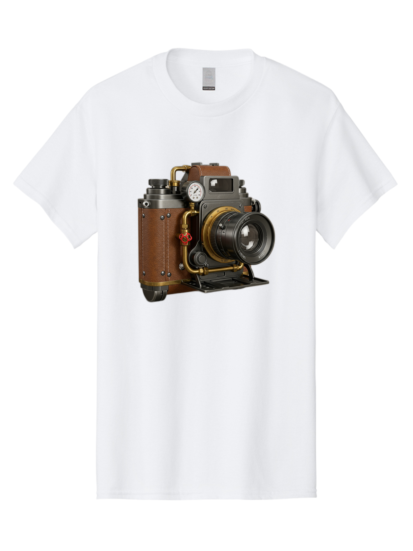 Steampunk-Camera Men'S Graphic Tee, 100% Cotton, Comfortable Casual Summer Wear, Machine Washable, Vintage Camera, Steampunk Design, Antique Photography, Retro Technology, Industrial Elements, Leather Wrapping, Brass Accents, Creative Art, Bae787