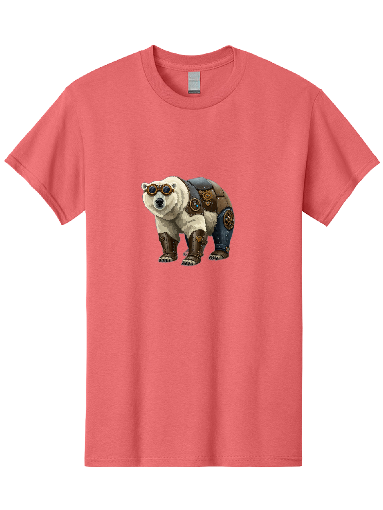 Steampunk-Polar-Bear Men'S Graphic Tee, 100% Cotton, Comfortable Casual Summer Wear, Machine Washable, Steampunk Polar Bear, Mechanical Armor, Goggles, Industrial Style, Fantasy Creature, Sci-Fi Art, Cyberpunk, Futuristic Animal, Bae789