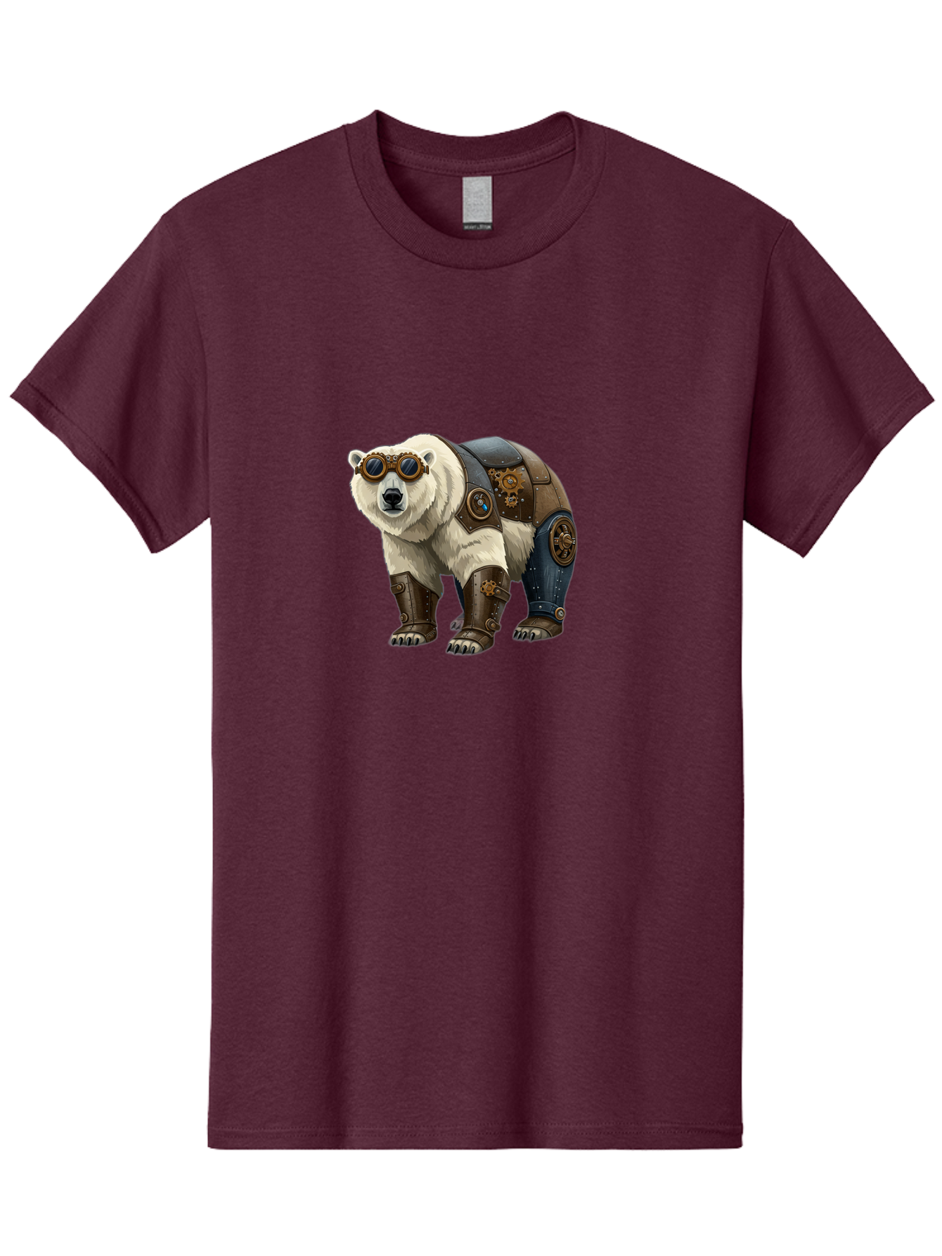 Steampunk-Polar-Bear Men'S Graphic Tee, 100% Cotton, Comfortable Casual Summer Wear, Machine Washable, Steampunk Polar Bear, Mechanical Armor, Goggles, Industrial Style, Fantasy Creature, Sci-Fi Art, Cyberpunk, Futuristic Animal, Bae789