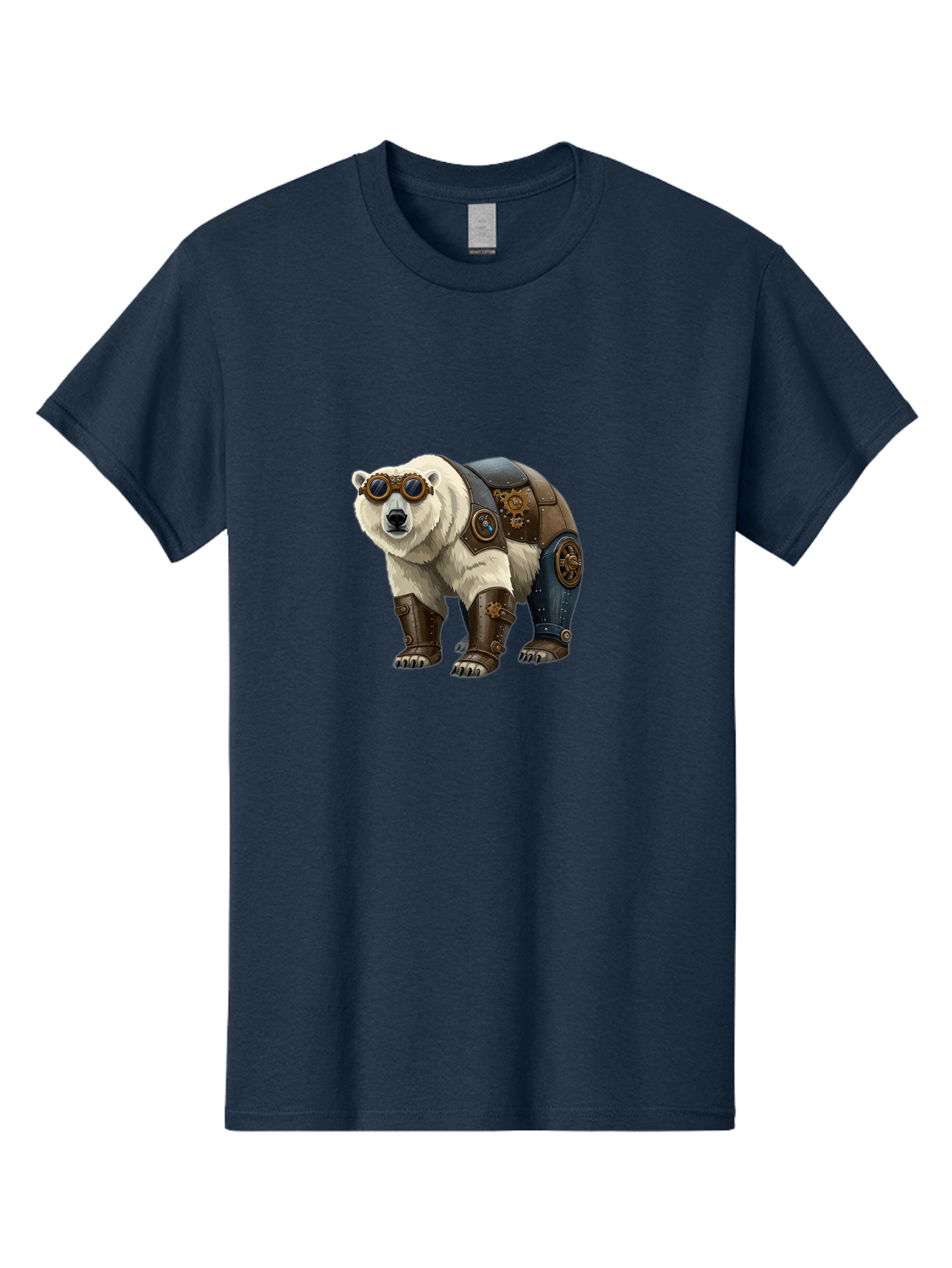 Steampunk-Polar-Bear Men'S Graphic Tee, 100% Cotton, Comfortable Casual Summer Wear, Machine Washable, Steampunk Polar Bear, Mechanical Armor, Goggles, Industrial Style, Fantasy Creature, Sci-Fi Art, Cyberpunk, Futuristic Animal, Bae789