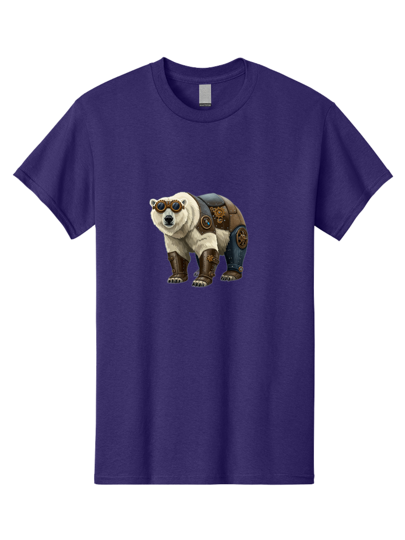 Steampunk-Polar-Bear Men'S Graphic Tee, 100% Cotton, Comfortable Casual Summer Wear, Machine Washable, Steampunk Polar Bear, Mechanical Armor, Goggles, Industrial Style, Fantasy Creature, Sci-Fi Art, Cyberpunk, Futuristic Animal, Bae789