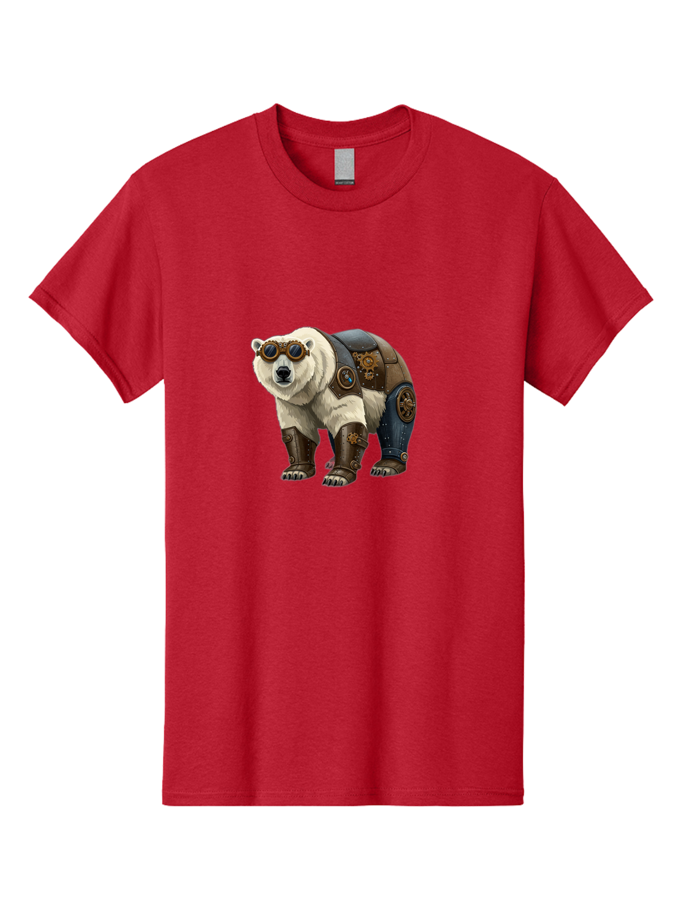 Steampunk-Polar-Bear Men'S Graphic Tee, 100% Cotton, Comfortable Casual Summer Wear, Machine Washable, Steampunk Polar Bear, Mechanical Armor, Goggles, Industrial Style, Fantasy Creature, Sci-Fi Art, Cyberpunk, Futuristic Animal, Bae789