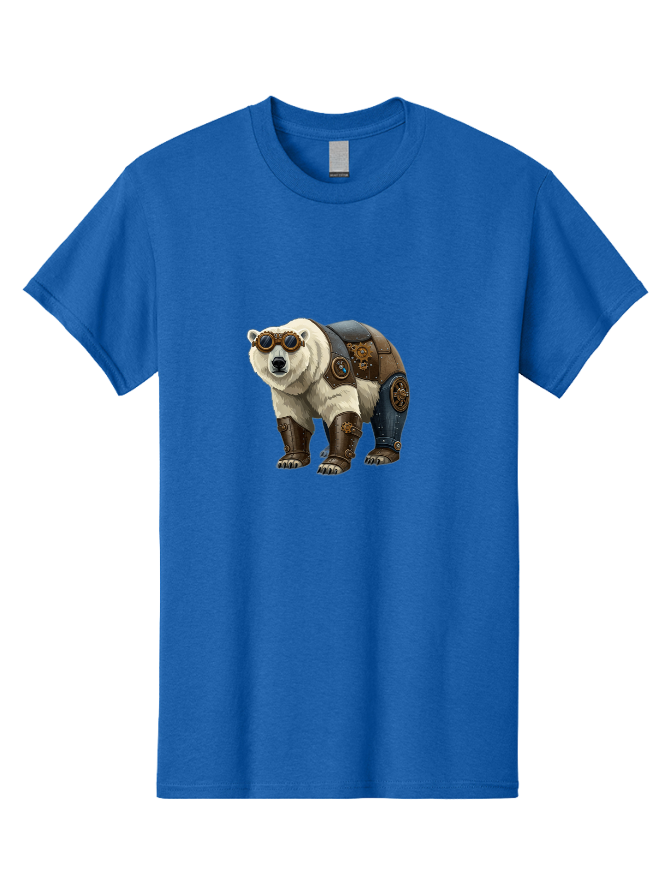 Steampunk-Polar-Bear Men'S Graphic Tee, 100% Cotton, Comfortable Casual Summer Wear, Machine Washable, Steampunk Polar Bear, Mechanical Armor, Goggles, Industrial Style, Fantasy Creature, Sci-Fi Art, Cyberpunk, Futuristic Animal, Bae789