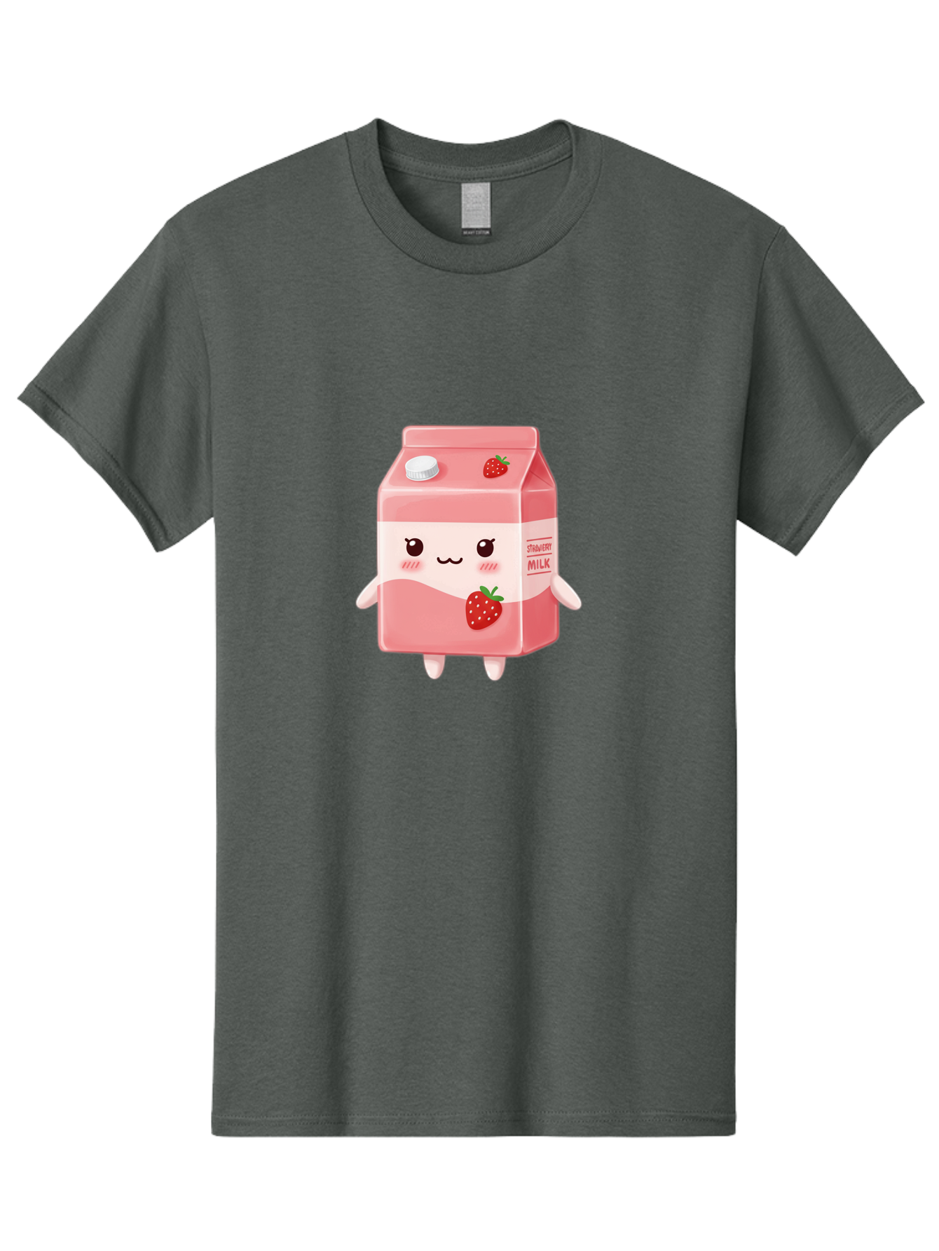 Strawberry-Milk Men'S Graphic Tee, 100% Cotton, Comfortable Casual Summer Wear, Machine Washable, Strawberry Milk, Cartoon Character, Cute Illustration, Strawberry Flavor, Pink Milk, Kawaii Design, Animated Beverage, Strawberry Theme, Bae790