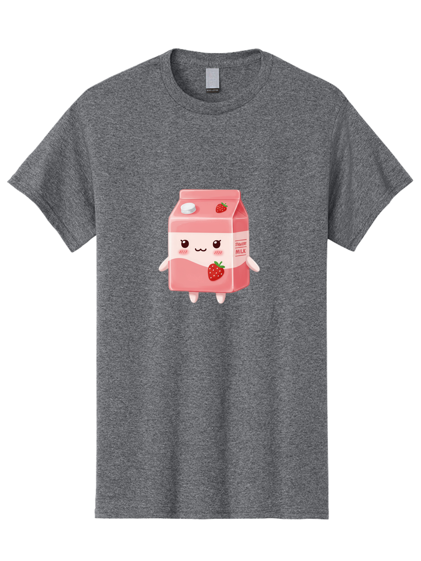 Strawberry-Milk Men'S Graphic Tee, 100% Cotton, Comfortable Casual Summer Wear, Machine Washable, Strawberry Milk, Cartoon Character, Cute Illustration, Strawberry Flavor, Pink Milk, Kawaii Design, Animated Beverage, Strawberry Theme, Bae790