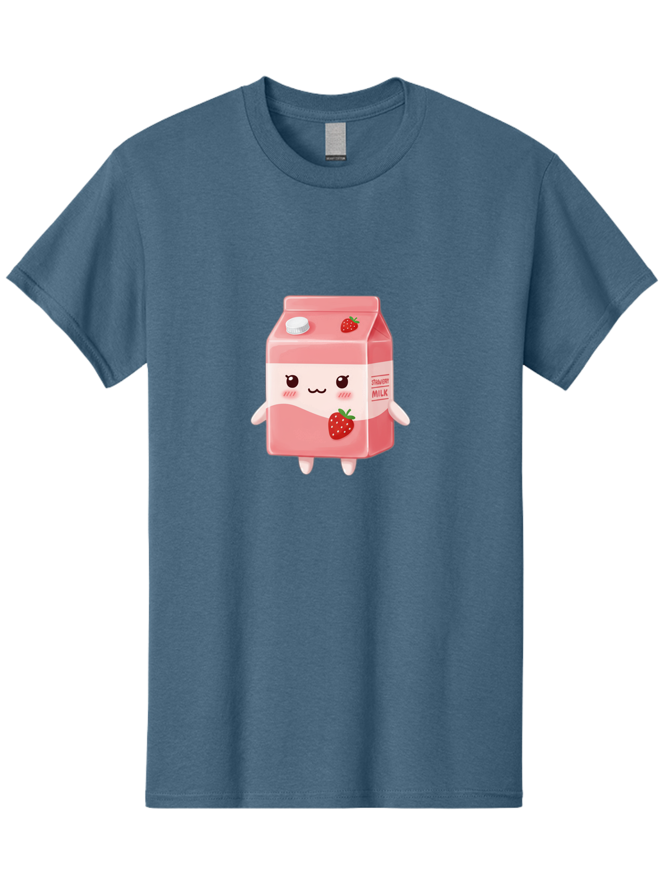 Strawberry-Milk Men'S Graphic Tee, 100% Cotton, Comfortable Casual Summer Wear, Machine Washable, Strawberry Milk, Cartoon Character, Cute Illustration, Strawberry Flavor, Pink Milk, Kawaii Design, Animated Beverage, Strawberry Theme, Bae790