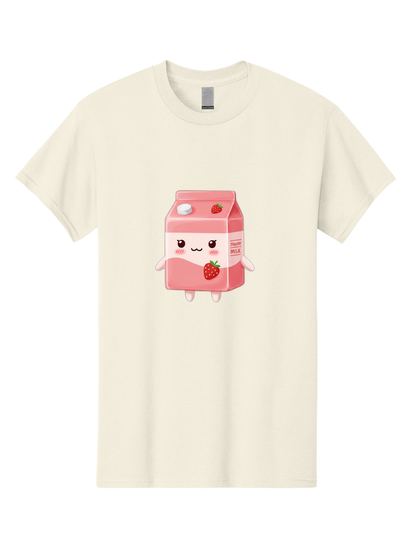 Strawberry-Milk Men'S Graphic Tee, 100% Cotton, Comfortable Casual Summer Wear, Machine Washable, Strawberry Milk, Cartoon Character, Cute Illustration, Strawberry Flavor, Pink Milk, Kawaii Design, Animated Beverage, Strawberry Theme, Bae790