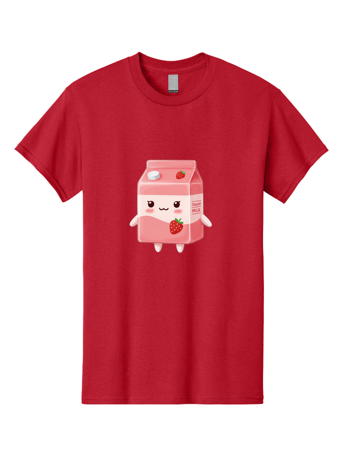 Strawberry-Milk Men'S Graphic Tee, 100% Cotton, Comfortable Casual Summer Wear, Machine Washable, Strawberry Milk, Cartoon Character, Cute Illustration, Strawberry Flavor, Pink Milk, Kawaii Design, Animated Beverage, Strawberry Theme, Bae790