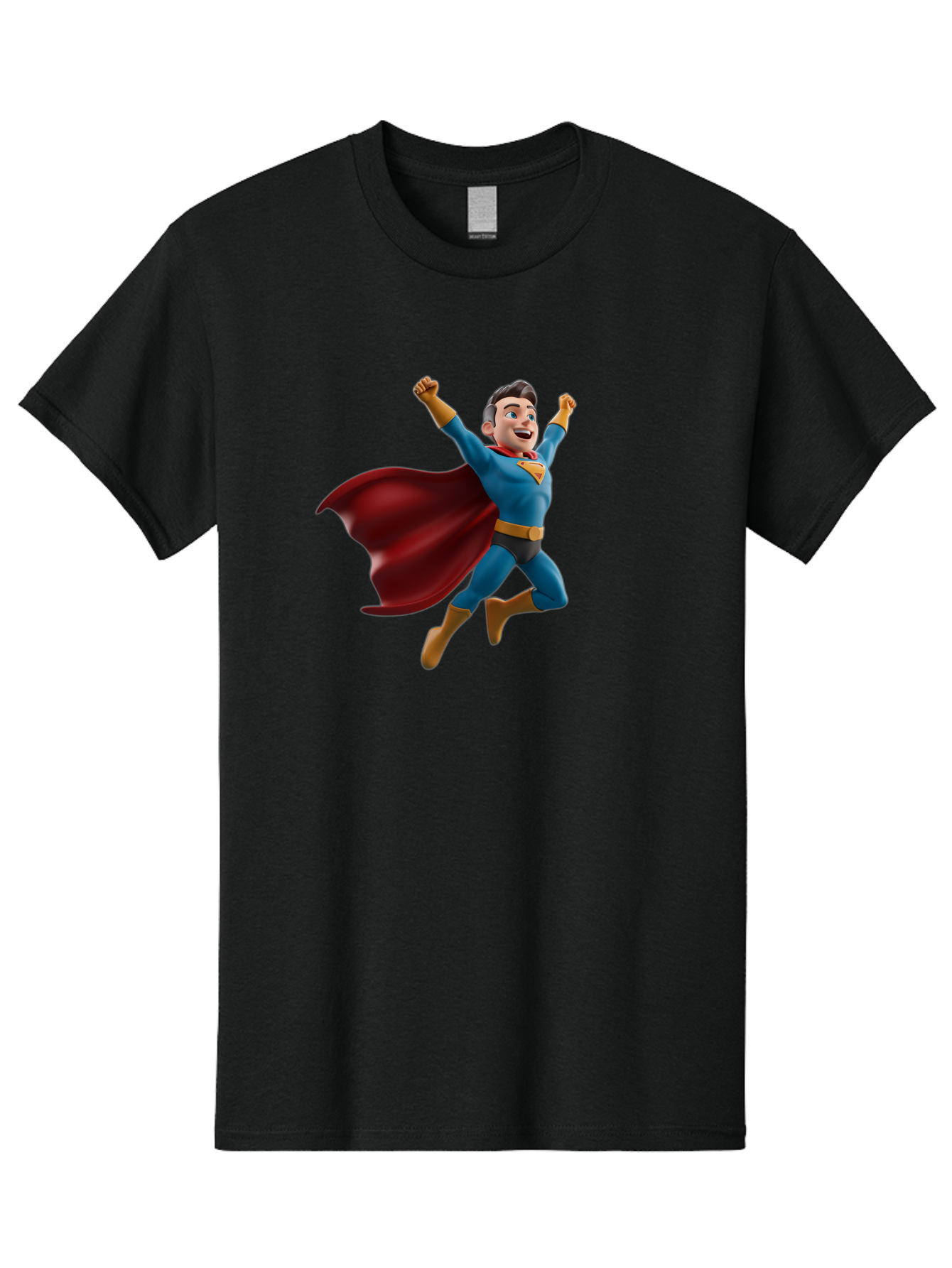 Superman Men'S Graphic Tee, 100% Cotton, Comfortable Casual Summer Wear, Machine Washable, Superhero Character, 3D Cartoon Man, Flying Superhero, Blue Costume, Red Cape, Yellow Emblem, Bold Hero, Dynamic Pose, Superhero Emblem, Comic Hero, Bae791