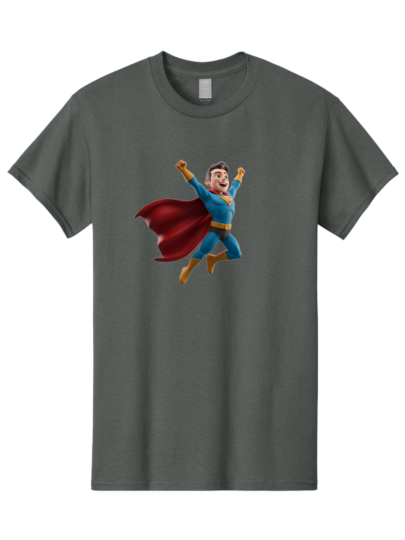 Superman Men'S Graphic Tee, 100% Cotton, Comfortable Casual Summer Wear, Machine Washable, Superhero Character, 3D Cartoon Man, Flying Superhero, Blue Costume, Red Cape, Yellow Emblem, Bold Hero, Dynamic Pose, Superhero Emblem, Comic Hero, Bae791