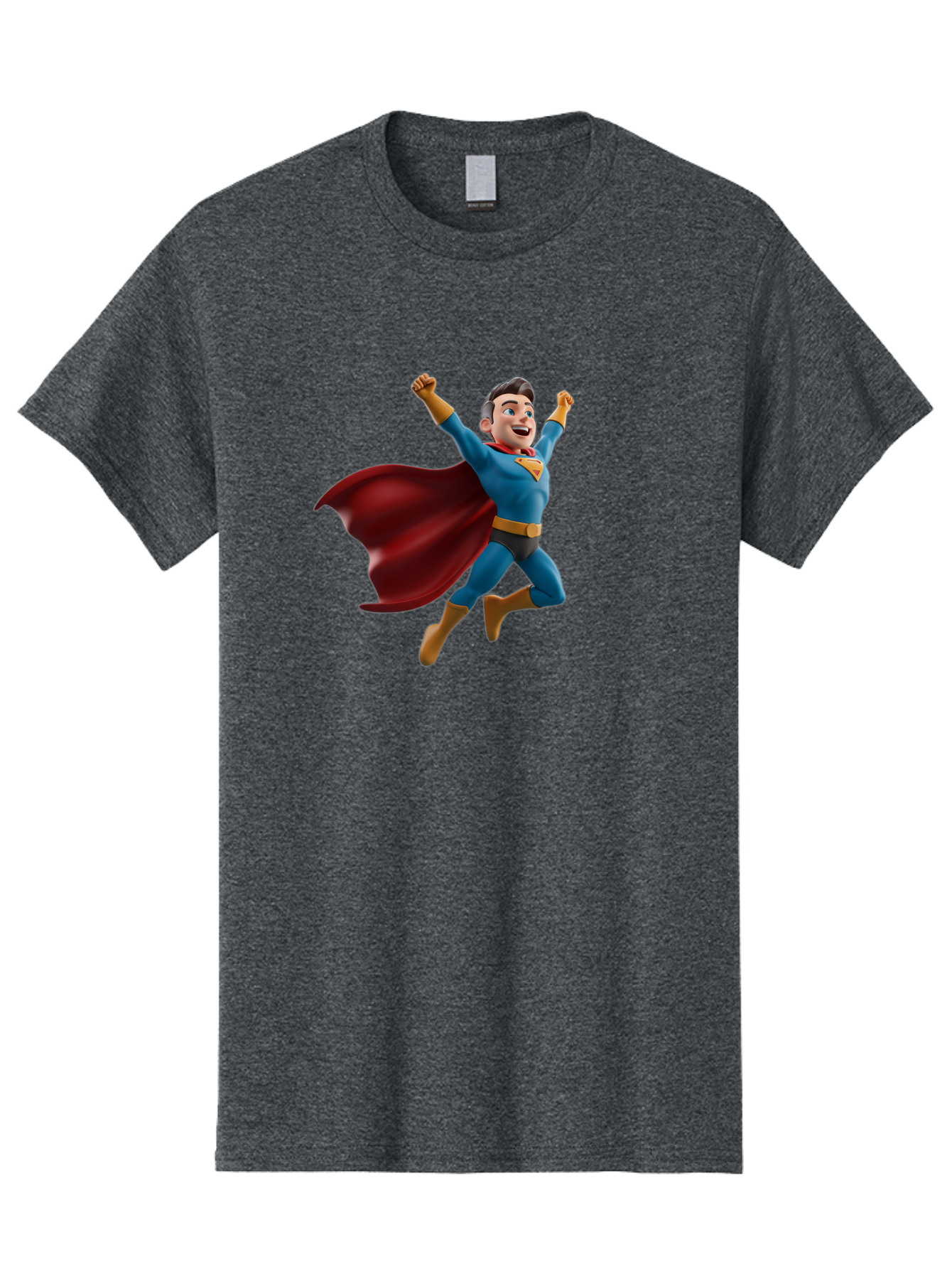 Superman Men'S Graphic Tee, 100% Cotton, Comfortable Casual Summer Wear, Machine Washable, Superhero Character, 3D Cartoon Man, Flying Superhero, Blue Costume, Red Cape, Yellow Emblem, Bold Hero, Dynamic Pose, Superhero Emblem, Comic Hero, Bae791