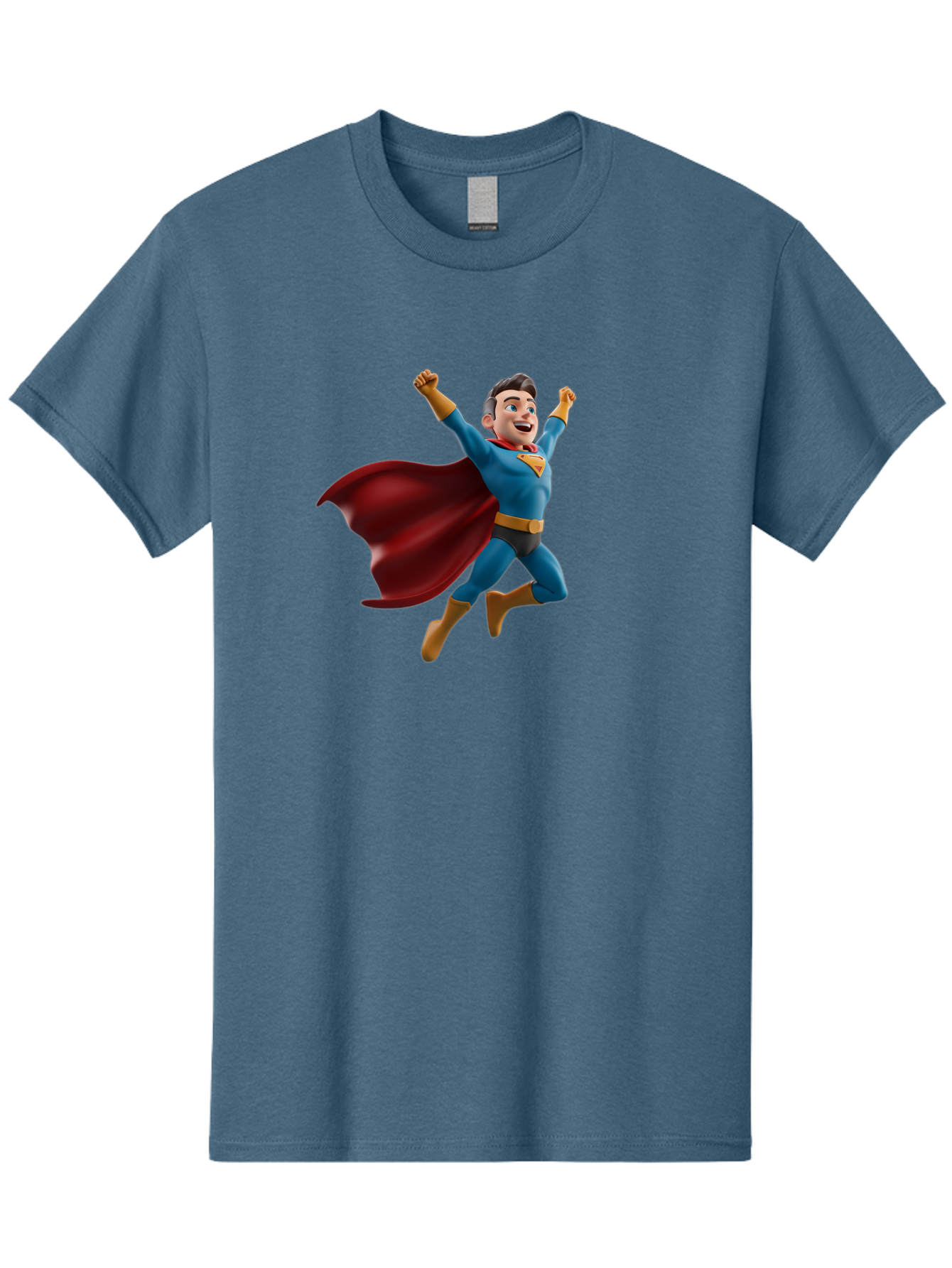 Superman Men'S Graphic Tee, 100% Cotton, Comfortable Casual Summer Wear, Machine Washable, Superhero Character, 3D Cartoon Man, Flying Superhero, Blue Costume, Red Cape, Yellow Emblem, Bold Hero, Dynamic Pose, Superhero Emblem, Comic Hero, Bae791