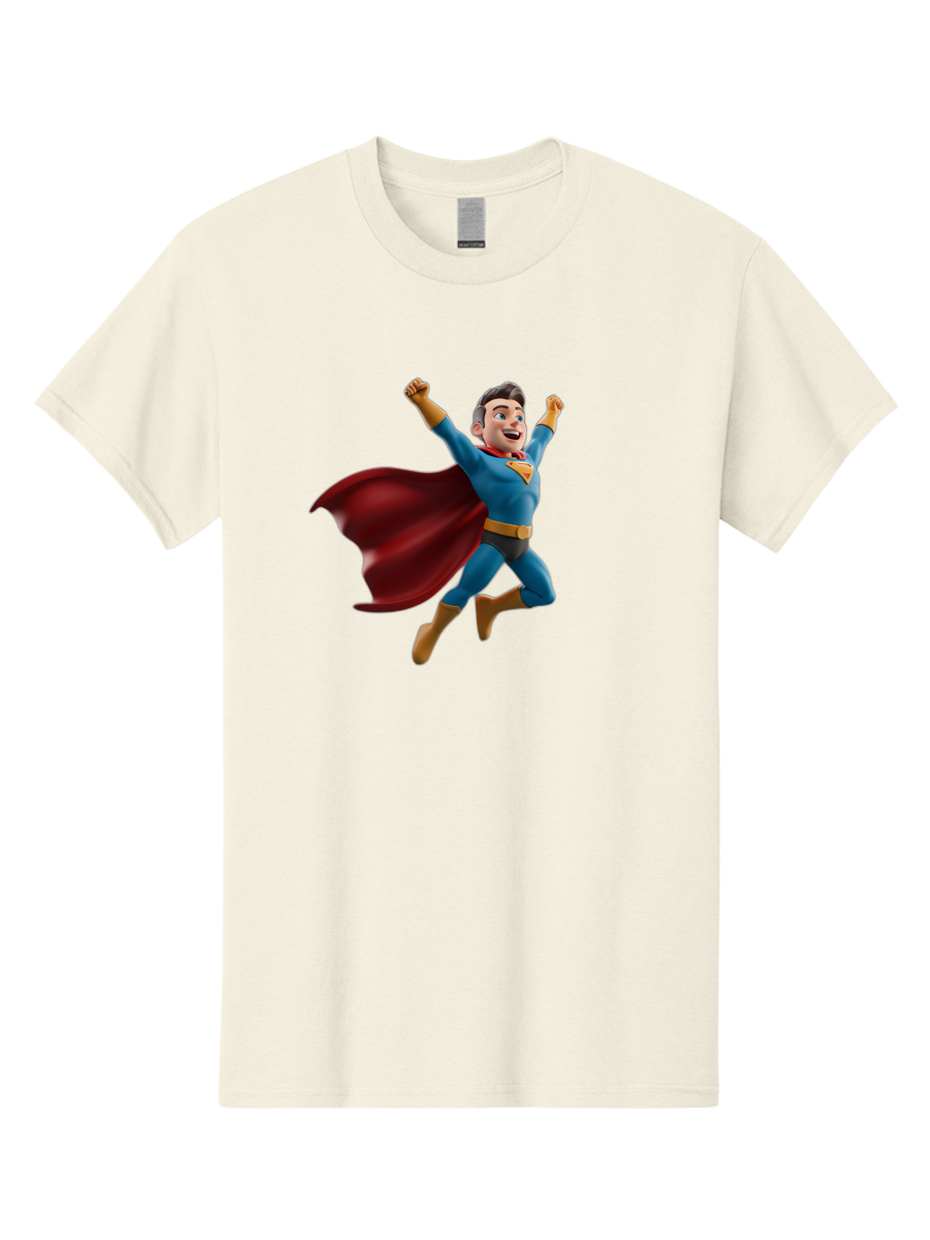 Superman Men'S Graphic Tee, 100% Cotton, Comfortable Casual Summer Wear, Machine Washable, Superhero Character, 3D Cartoon Man, Flying Superhero, Blue Costume, Red Cape, Yellow Emblem, Bold Hero, Dynamic Pose, Superhero Emblem, Comic Hero, Bae791
