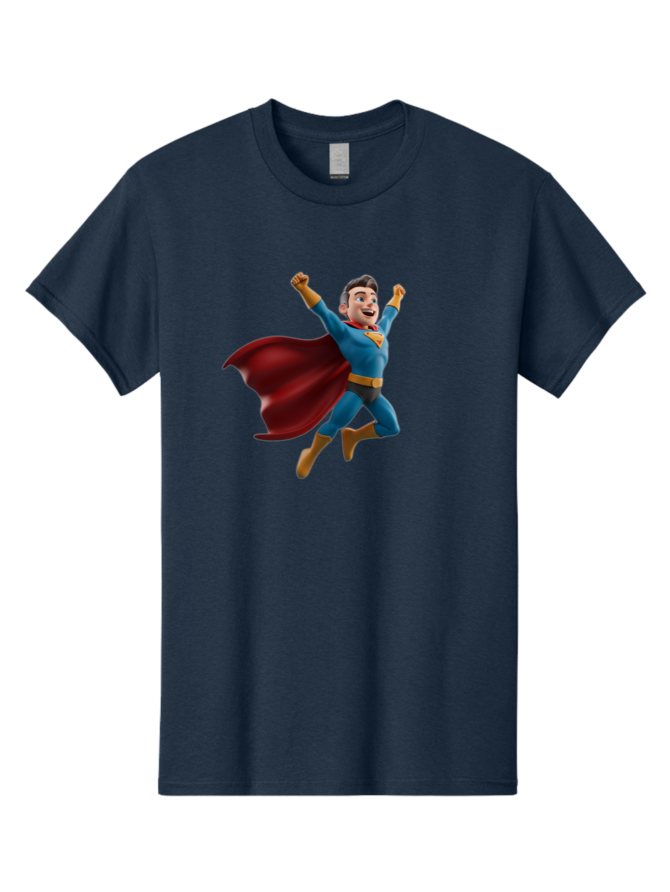 Superman Men'S Graphic Tee, 100% Cotton, Comfortable Casual Summer Wear, Machine Washable, Superhero Character, 3D Cartoon Man, Flying Superhero, Blue Costume, Red Cape, Yellow Emblem, Bold Hero, Dynamic Pose, Superhero Emblem, Comic Hero, Bae791