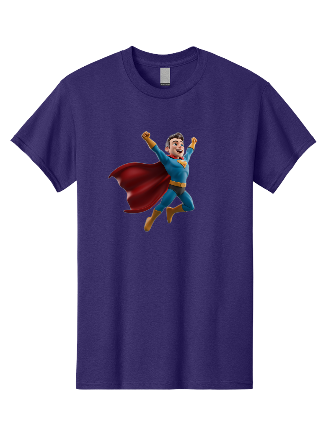 Superman Men'S Graphic Tee, 100% Cotton, Comfortable Casual Summer Wear, Machine Washable, Superhero Character, 3D Cartoon Man, Flying Superhero, Blue Costume, Red Cape, Yellow Emblem, Bold Hero, Dynamic Pose, Superhero Emblem, Comic Hero, Bae791