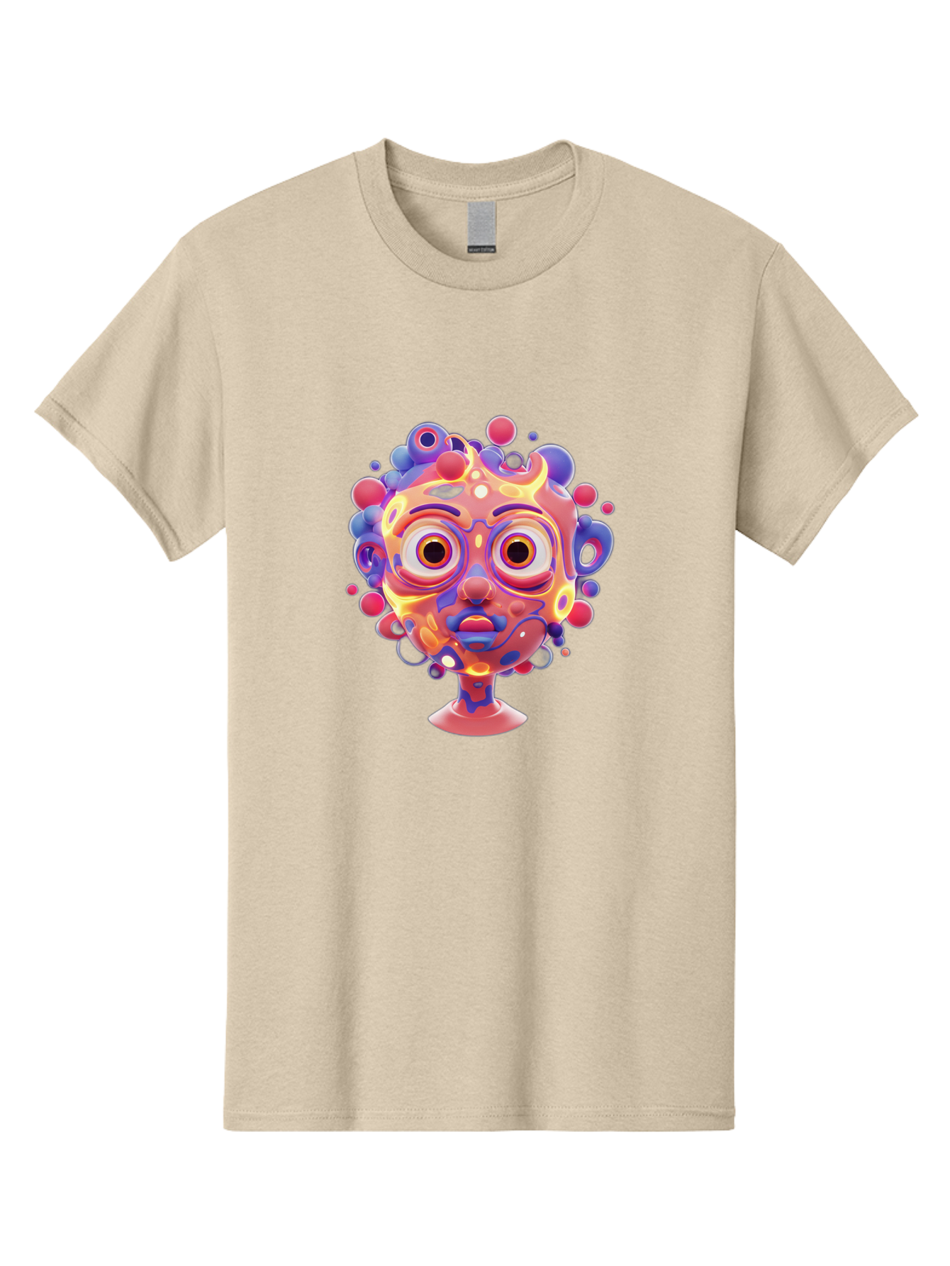 Surreal-Face Men'S Graphic Tee, 100% Cotton, Comfortable Casual Summer Wear, Machine Washable, Surreal Art, Abstract Face, Vibrant Colors, Dreamlike Atmosphere, Psychedelic Design, Futuristic Character, Colorful Eyes Bae792