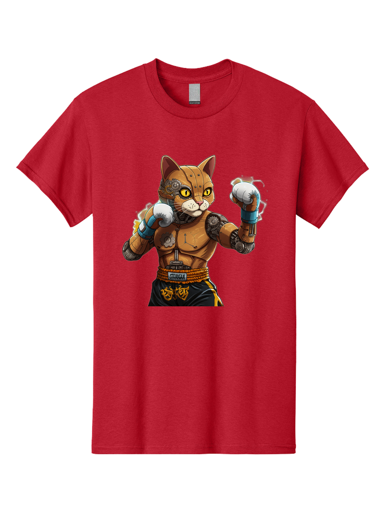 Sworcat Men'S Graphic Tee, 100% Cotton, Comfortable Casual Summer Wear, Machine Washable, Cybernetic Cat, Robotic Feline, Futuristic Illustration, Boxing Cat, Mechanical Cat, Cyberpunk Art, Sci-Fi Creature, Steampunk Cat, Techno Cat, Bae793