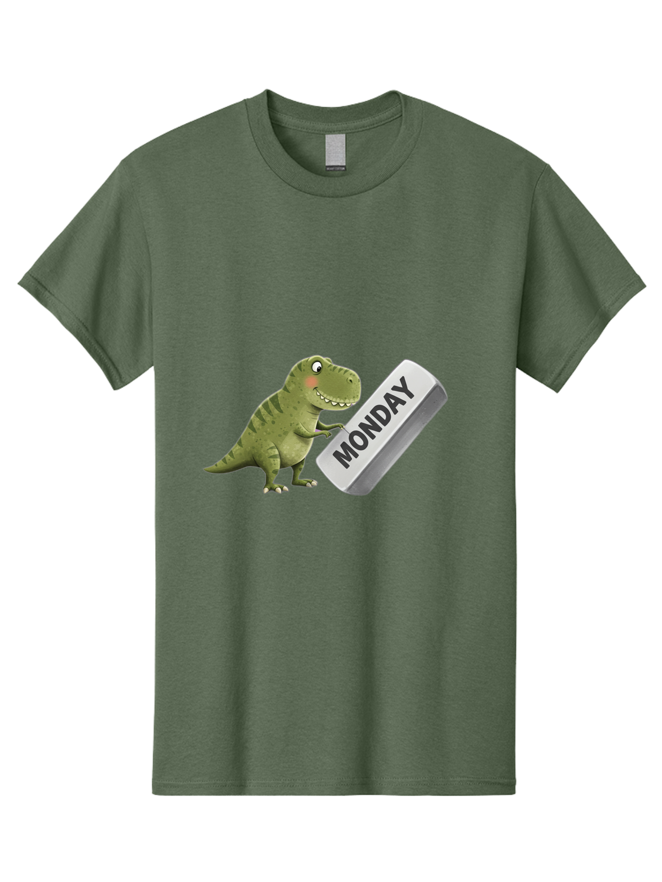 T-Rex-Monday Men'S Graphic Tee, 100% Cotton, Comfortable Casual Summer Wear, Machine Washable, Cartoon Dinosaur Holding 'Monday' Sign, Funny Prehistoric Creature, Humorous Illustration, Monday Motivation, Dino Humor, T-Rex Character Bae794